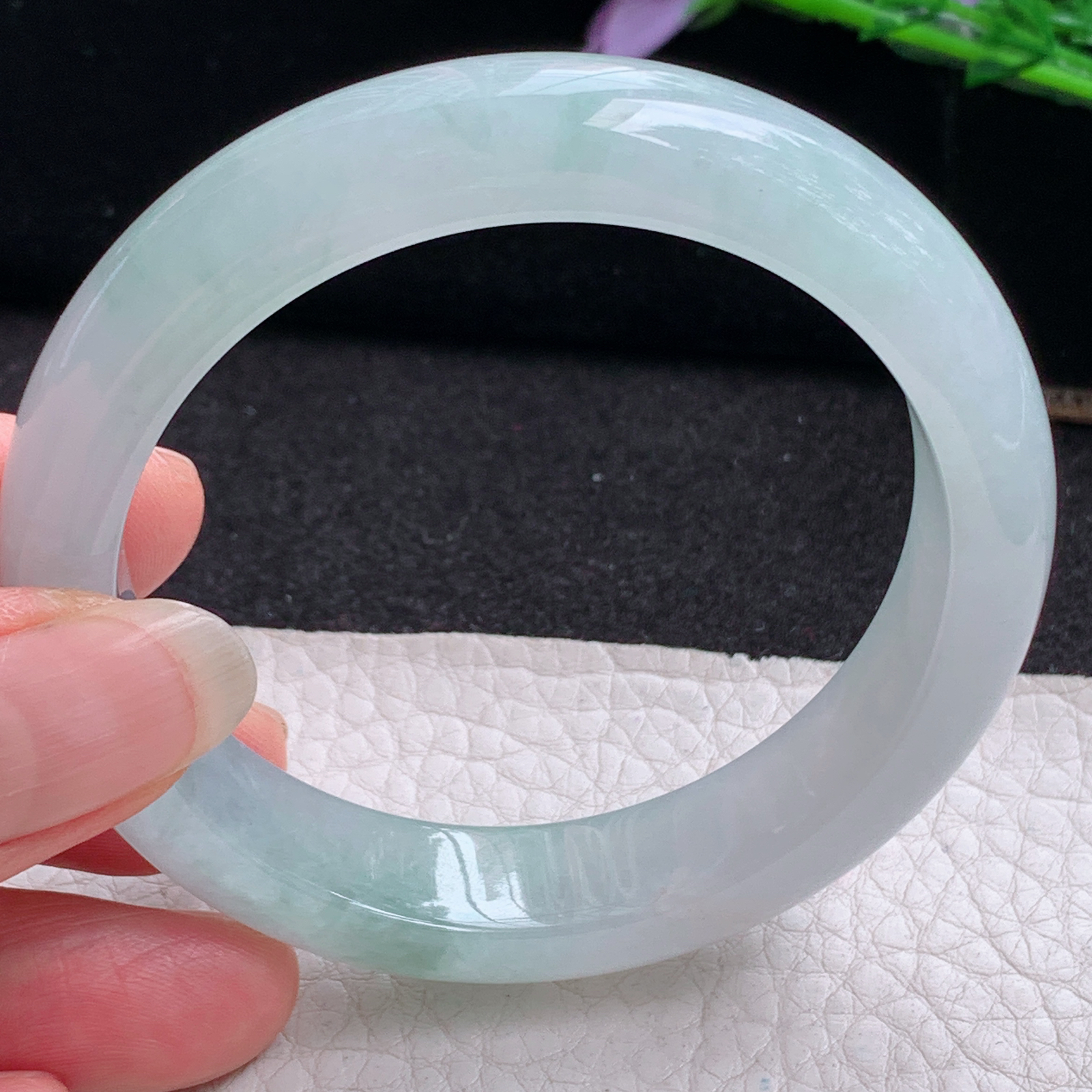 r实拍54.5*12.8*8平安镯 天然缅甸翡翠A货玉手镯冰飘花正圈玉手环