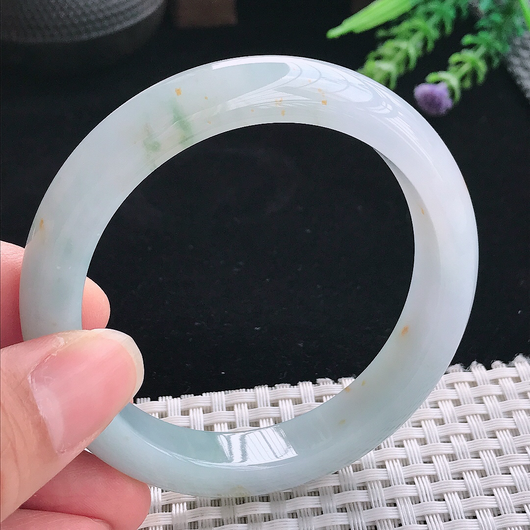 实拍A货翡翠57/11.8/8.6老坑冰胶水灵紫罗兰飘花手镯玉镯手环