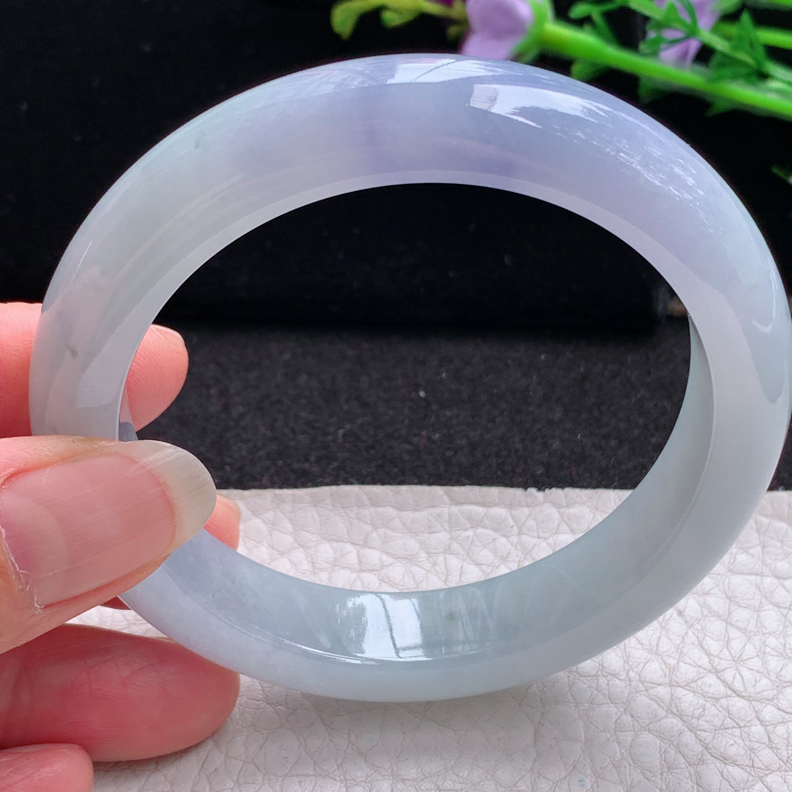 z实拍57.5*12.6*9平安镯 天然缅甸翡翠A货玉手镯冰紫正圈玉手环