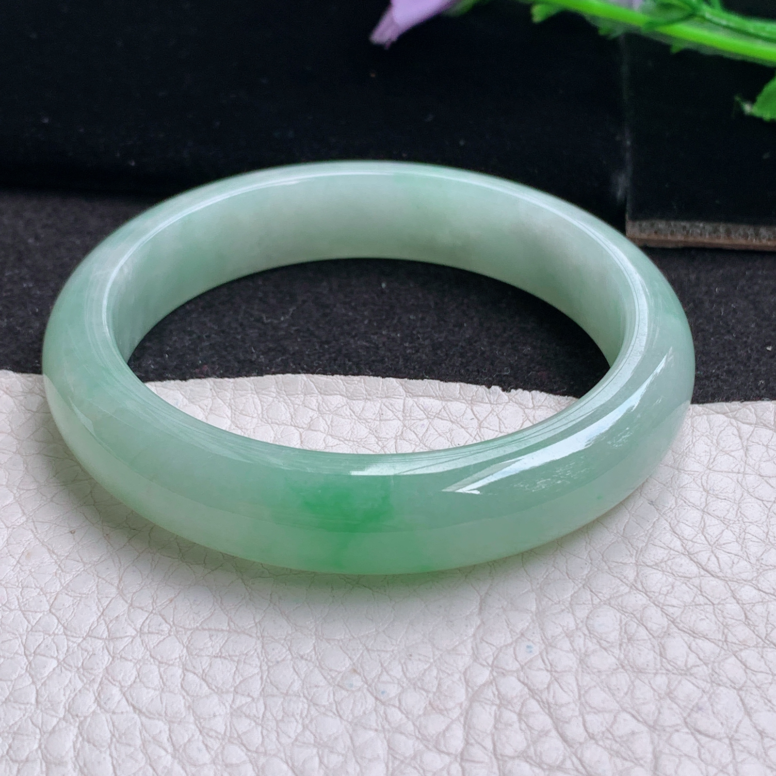 z清新款57*12.3*8平安镯 天然缅甸翡翠A货玉手镯冰绿正圈玉手环