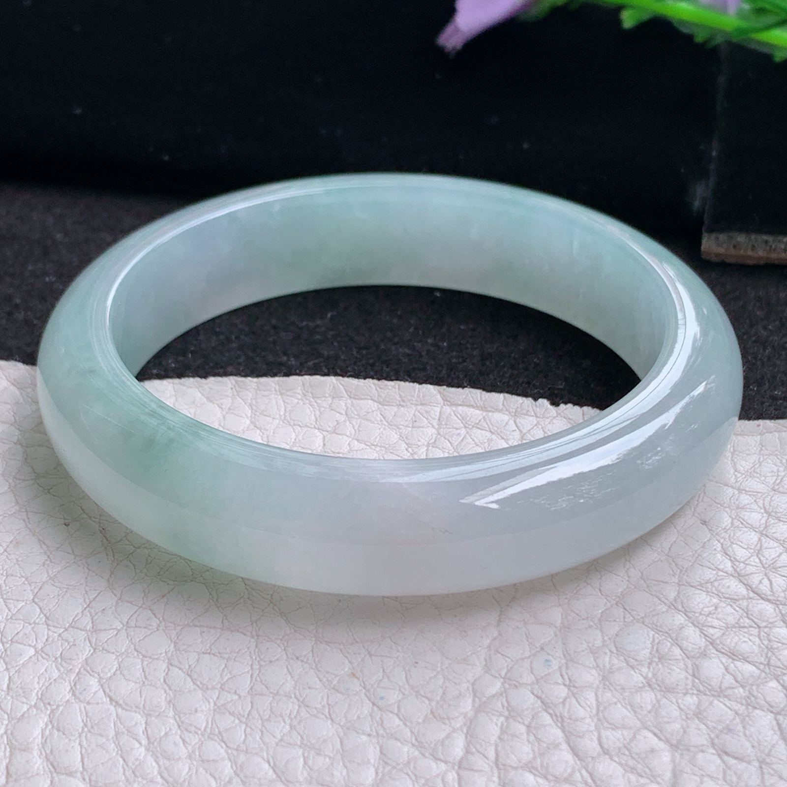 r实拍54.5*12.8*8平安镯 天然缅甸翡翠A货玉手镯冰飘花正圈玉手环