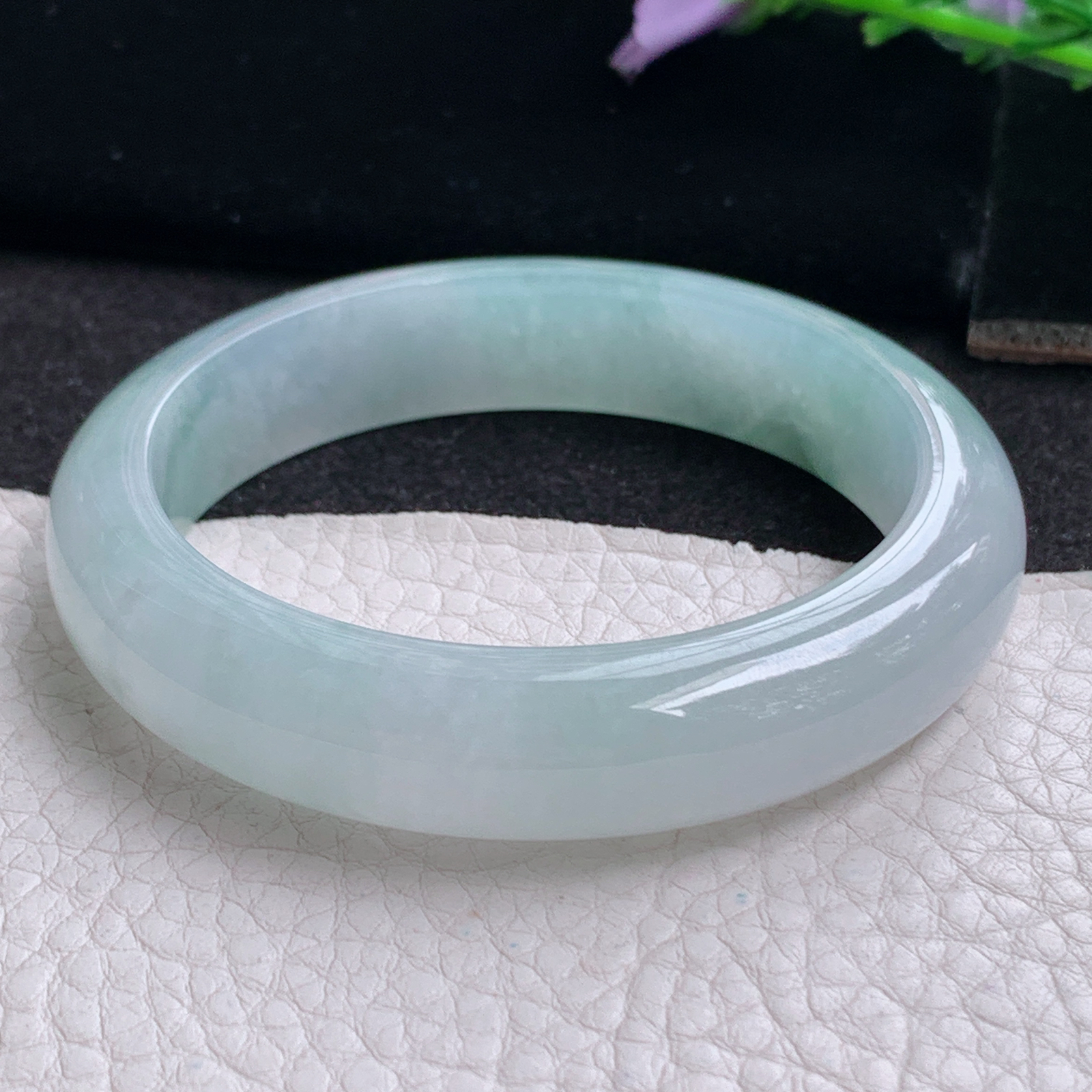 r实拍54.5*12.8*8平安镯 天然缅甸翡翠A货玉手镯冰飘花正圈玉手环