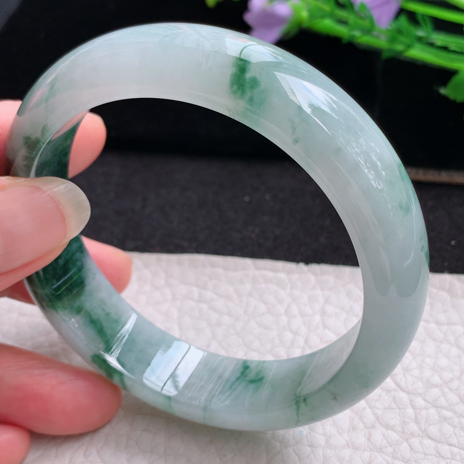 ss实拍58.5*15*8.2轮胎镯 天然缅甸翡翠A货玉手镯冰飘花大气正圈玉手环