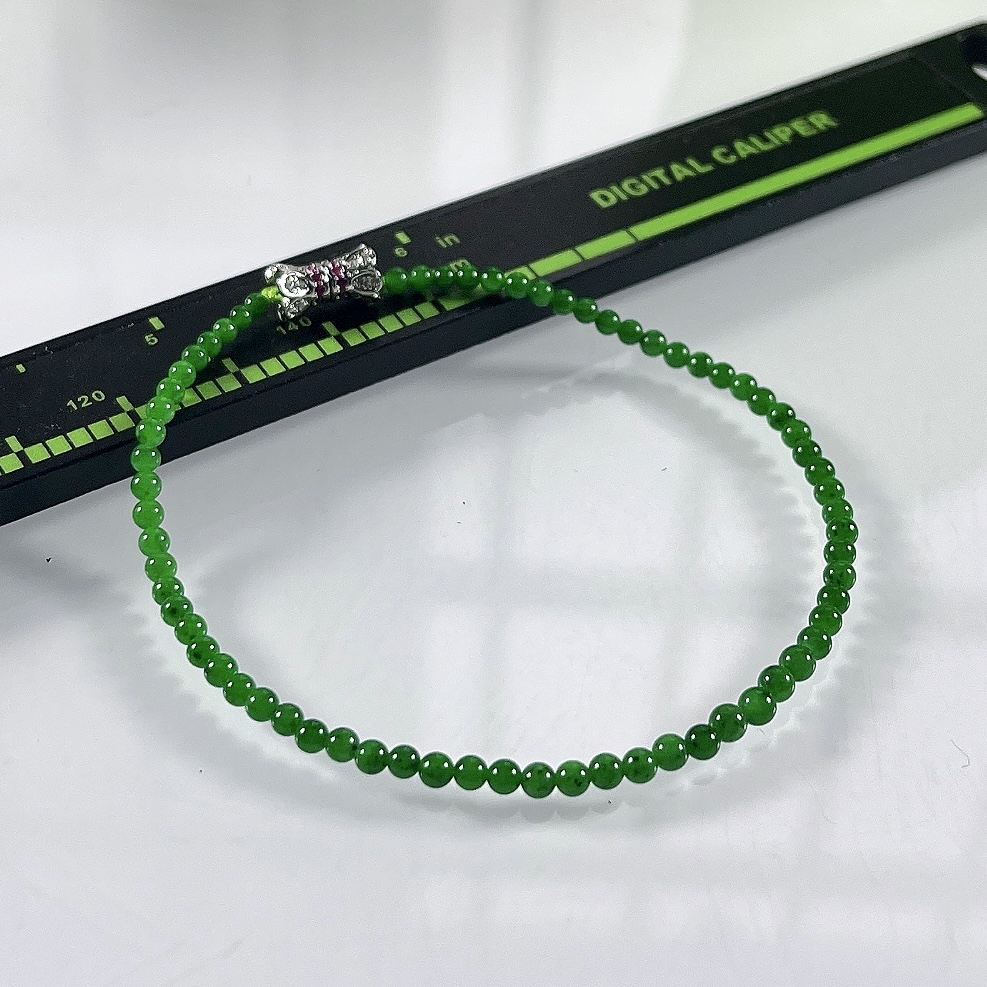 缅甸天然翡翠A货，卡2.7冰种满绿帝王绿小米珠小圆珠手串手链，尺寸：2.7mm/68颗，长度175mm，重量：2.70g