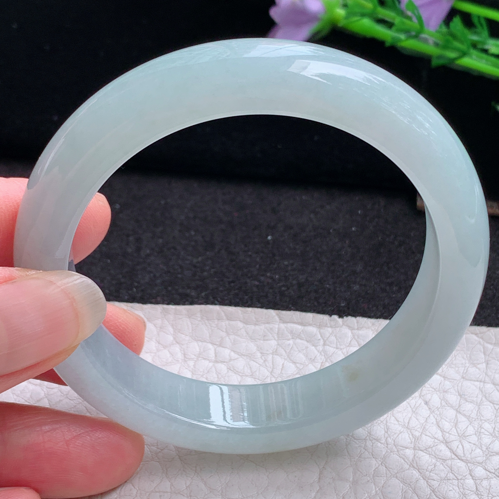 r实拍55*12.8*8.3平安镯 天然缅甸翡翠A货玉手镯冰润纯美正圈玉手环