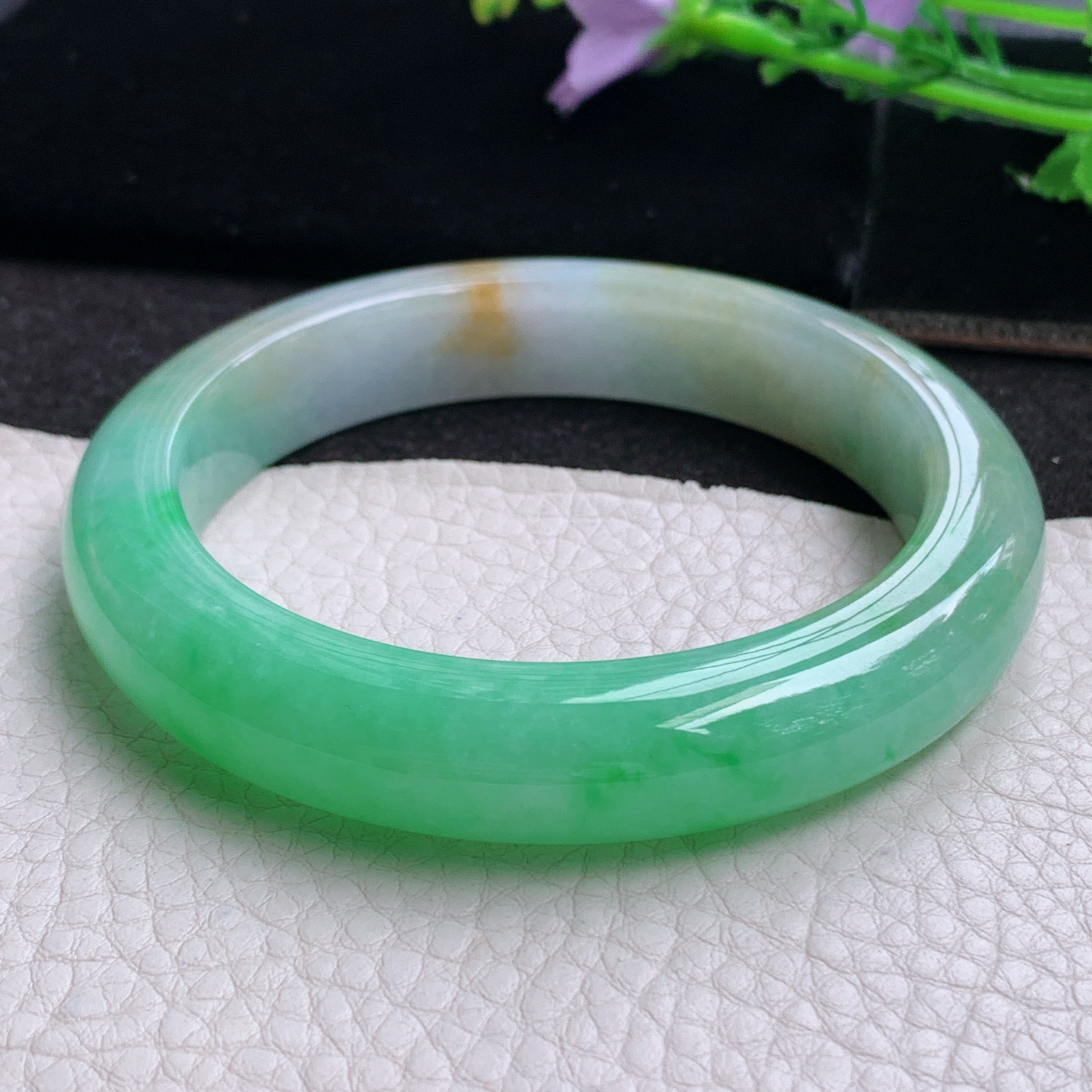 ss大圈口62*12.6*10平安镯 天然缅甸翡翠A货玉手镯三彩大气正圈玉手环