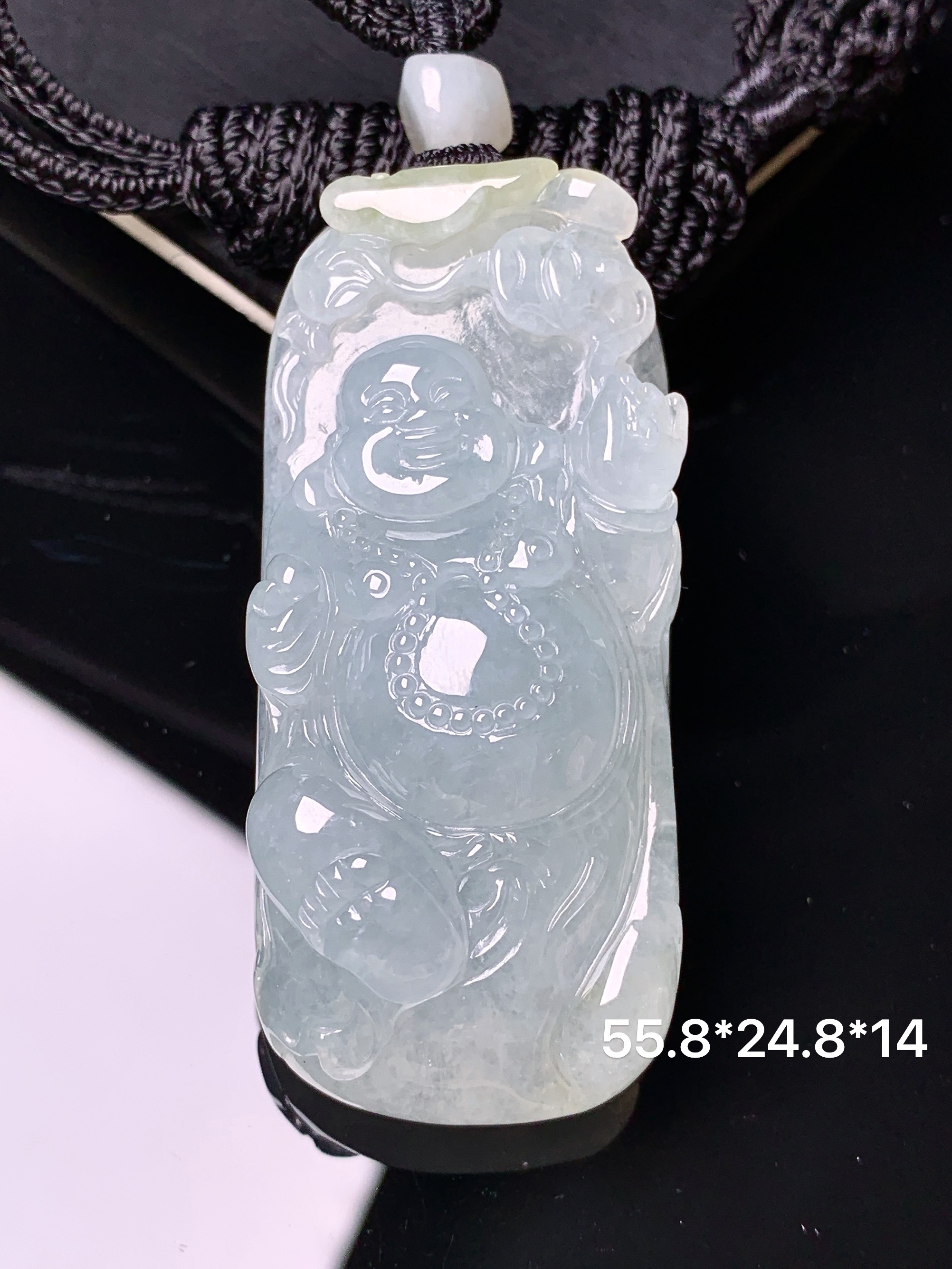 冰种逍遥佛公吊坠 玉质细腻 色泽艳丽清新 水润亮眼 整体尺寸55.8*24.8*14L1