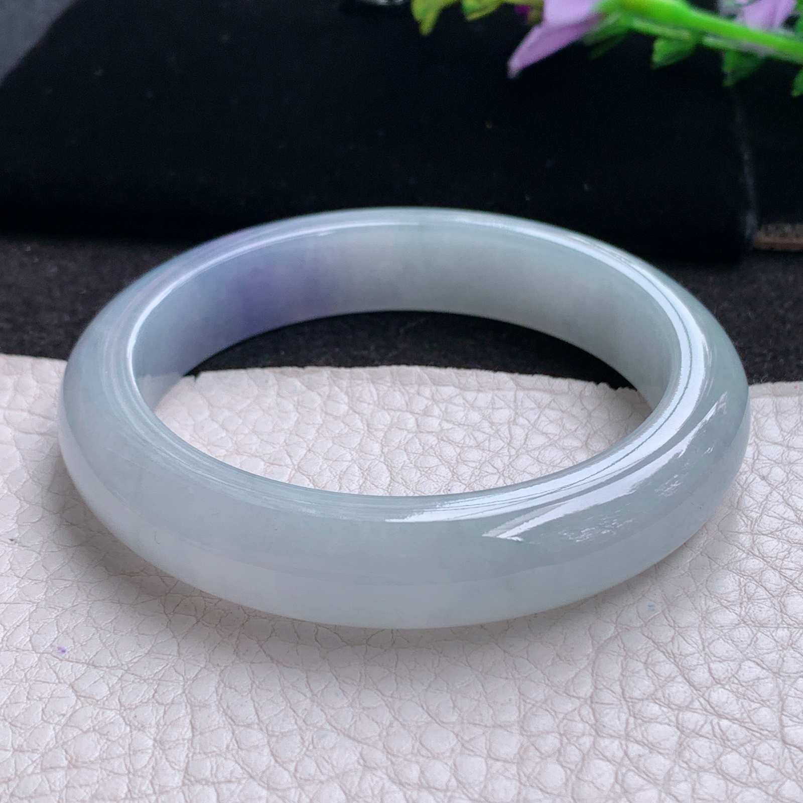 z实拍57.5*12.6*9平安镯 天然缅甸翡翠A货玉手镯冰紫正圈玉手环