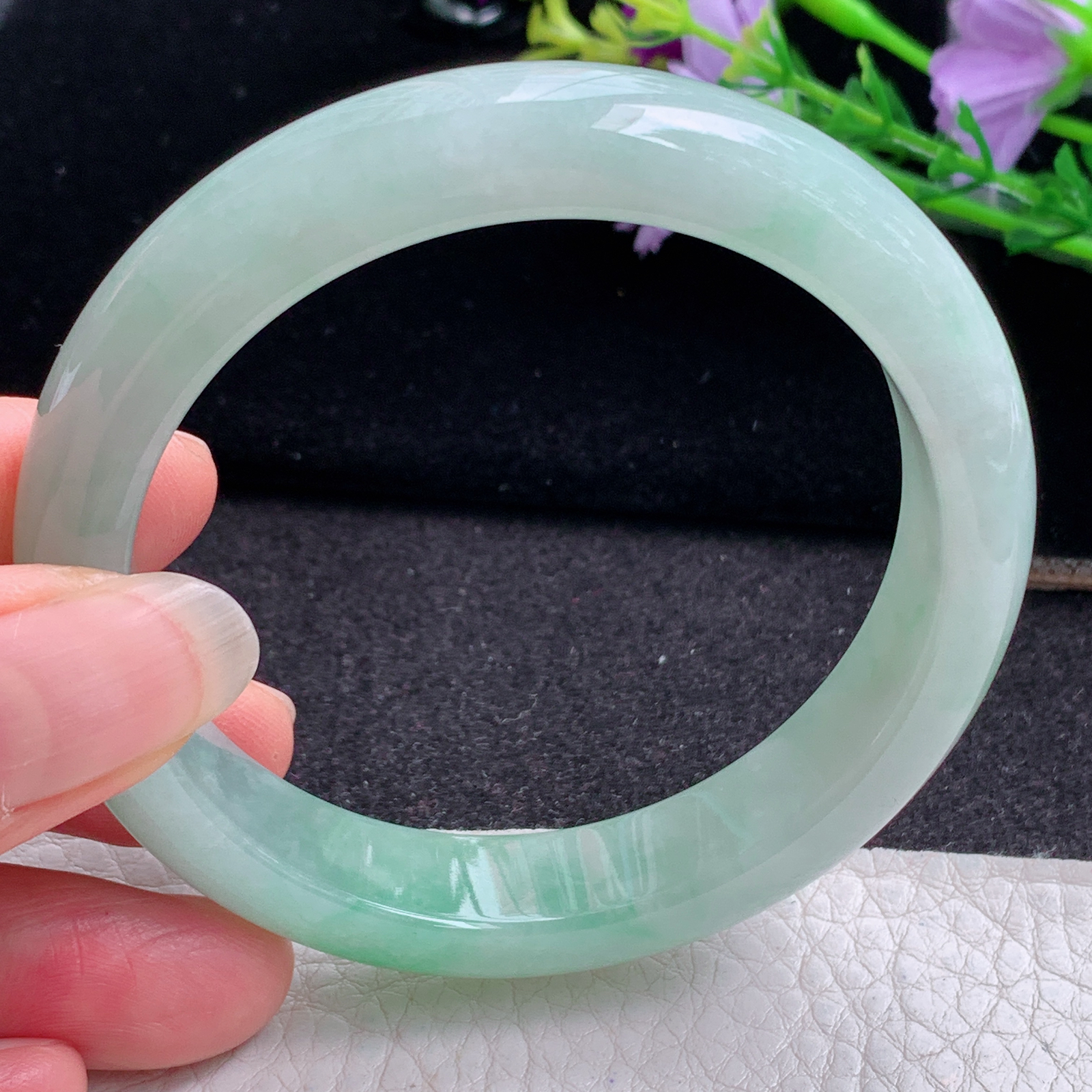 z清新款57*12.3*8平安镯 天然缅甸翡翠A货玉手镯冰绿正圈玉手环