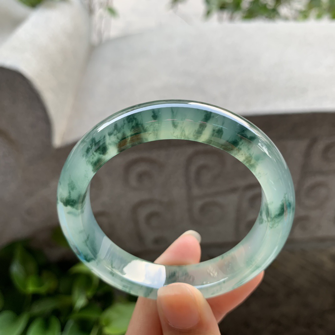 小圈口52.9-12.2-8.3 【玻璃种飘花正圈手镯】正圈52 53可戴