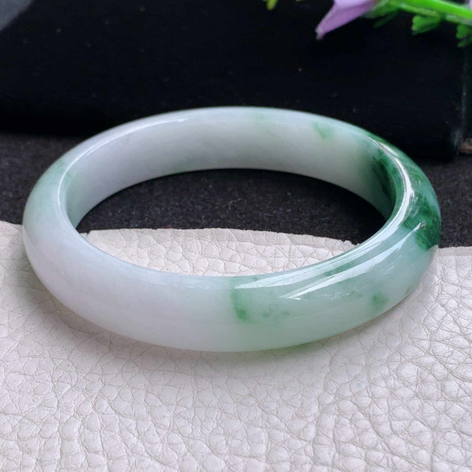 xc实拍58.5*12.8*8.2平安镯 天然缅甸翡翠A货玉手镯飘花招财玉手环