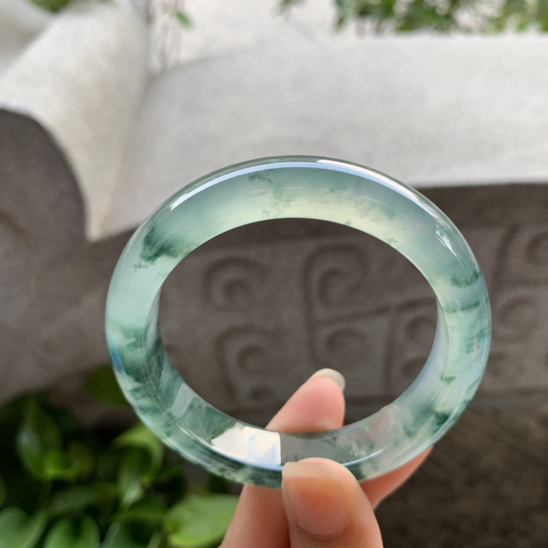 小圈口52.9-12.2-8.3 【玻璃种飘花正圈手镯】正圈52 53可戴