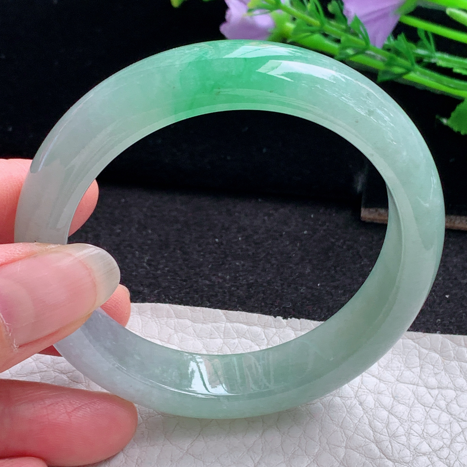 r实拍54.5*13*8.2平安镯 天然缅甸翡翠A货玉手镯冰阳绿正圈玉手环