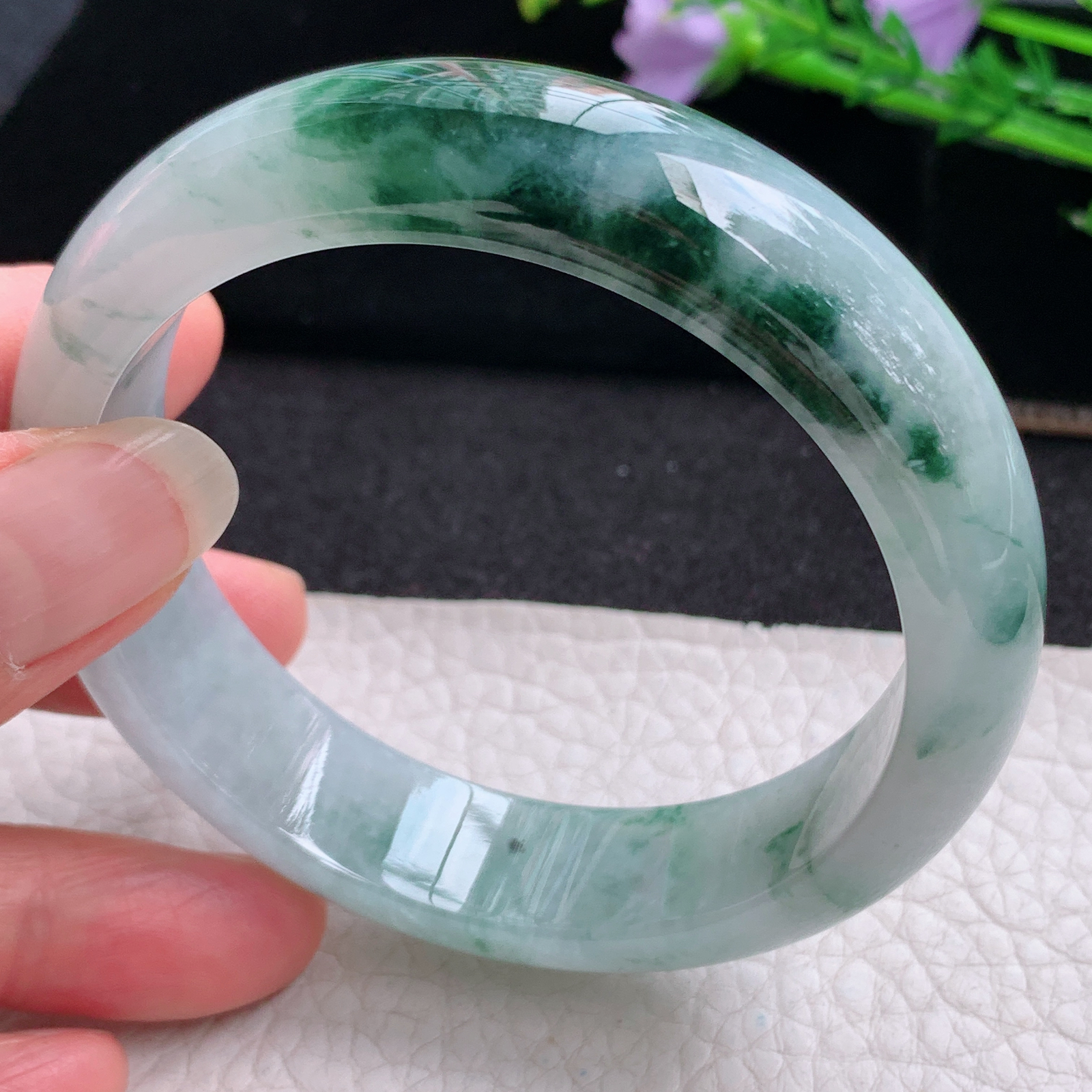 ss实拍58.5*15*8.2轮胎镯 天然缅甸翡翠A货玉手镯冰飘花大气正圈玉手环