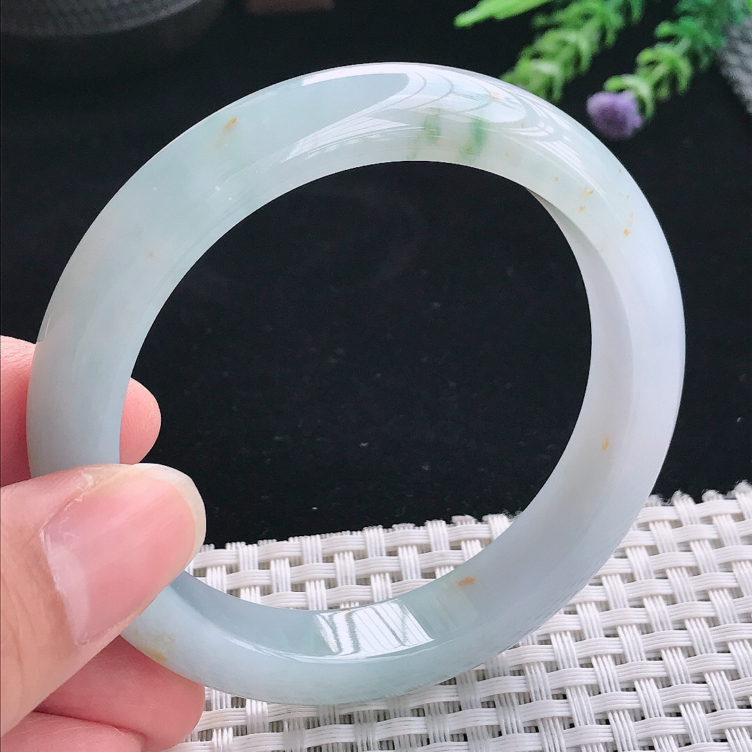 实拍A货翡翠57/11.8/8.6老坑冰胶水灵紫罗兰飘花手镯玉镯手环