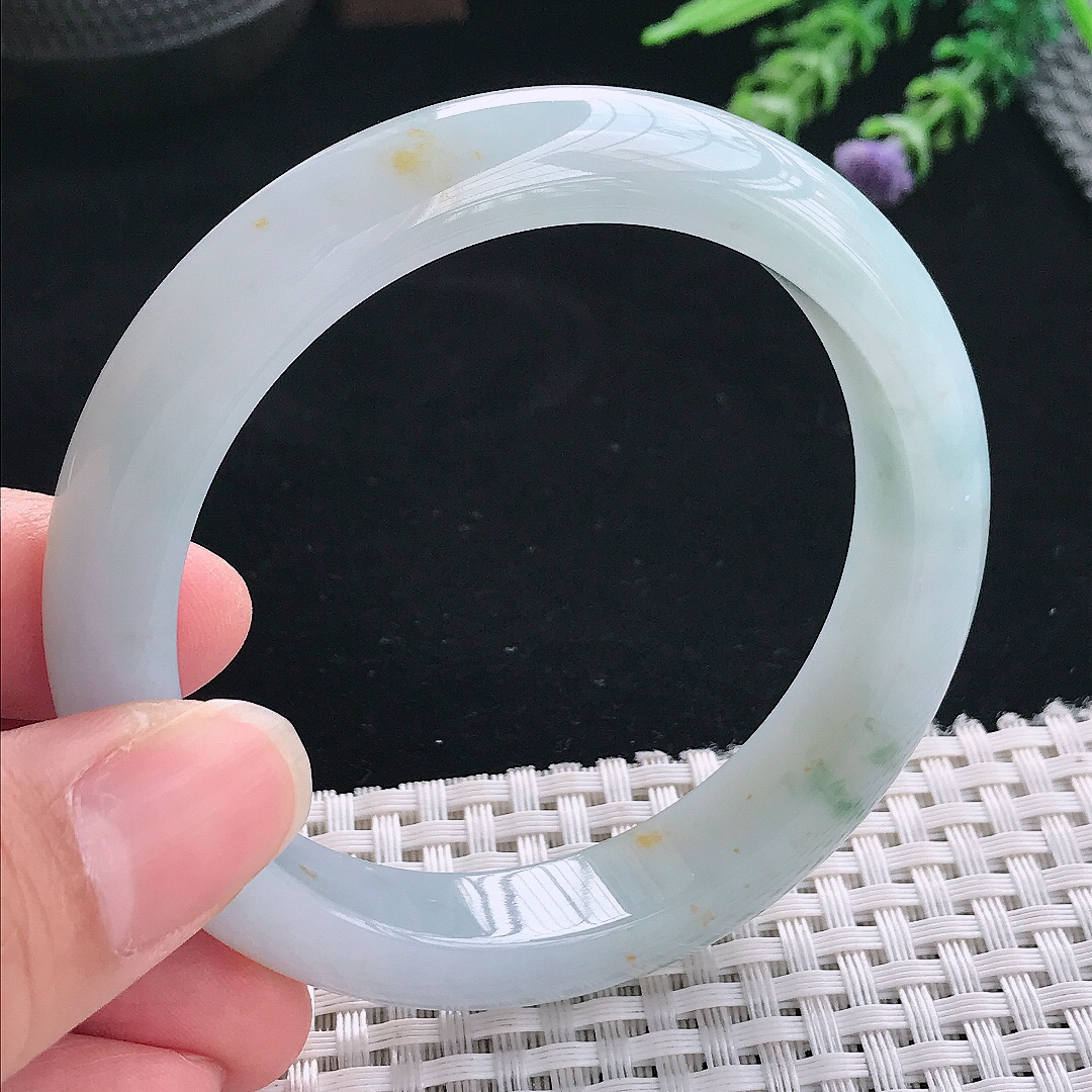 实拍A货翡翠57/11.8/8.6老坑冰胶水灵紫罗兰飘花手镯玉镯手环