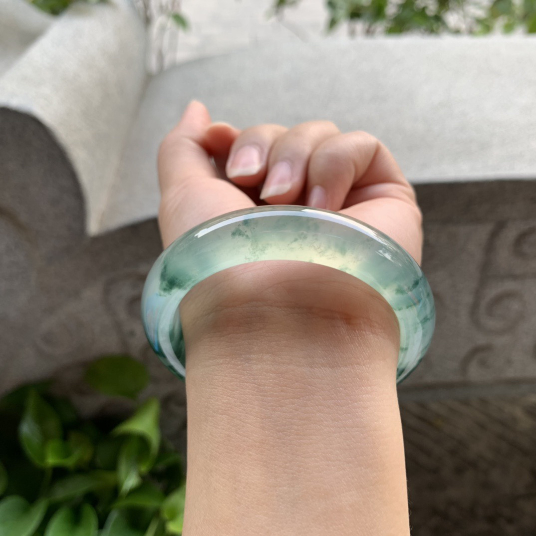 小圈口52.9-12.2-8.3 【玻璃种飘花正圈手镯】正圈52 53可戴