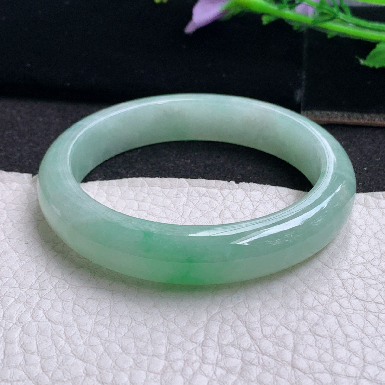 z清新款57*12.3*8平安镯 天然缅甸翡翠A货玉手镯冰绿正圈玉手环