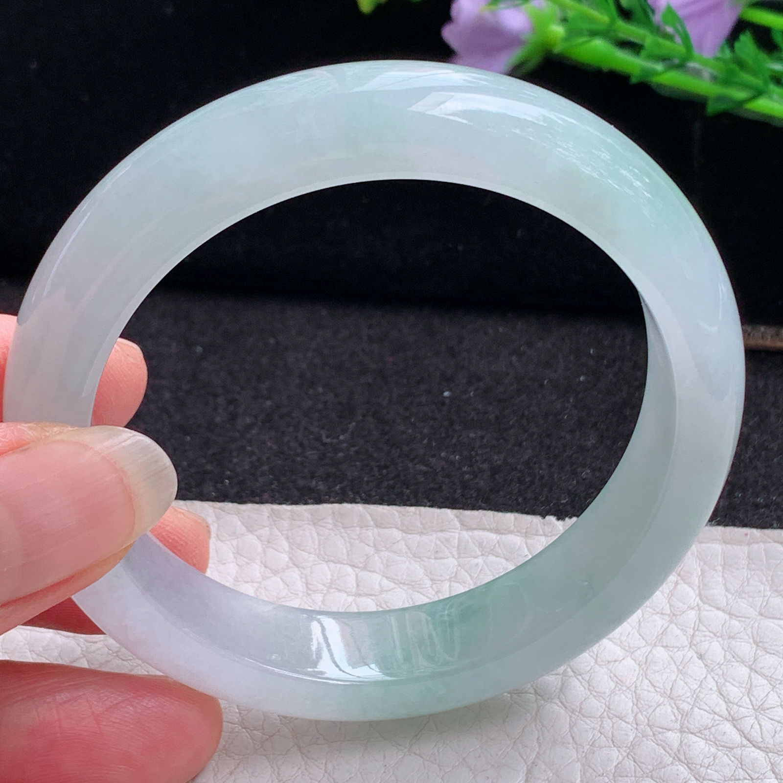 r实拍54.5*12.8*8平安镯 天然缅甸翡翠A货玉手镯冰飘花正圈玉手环