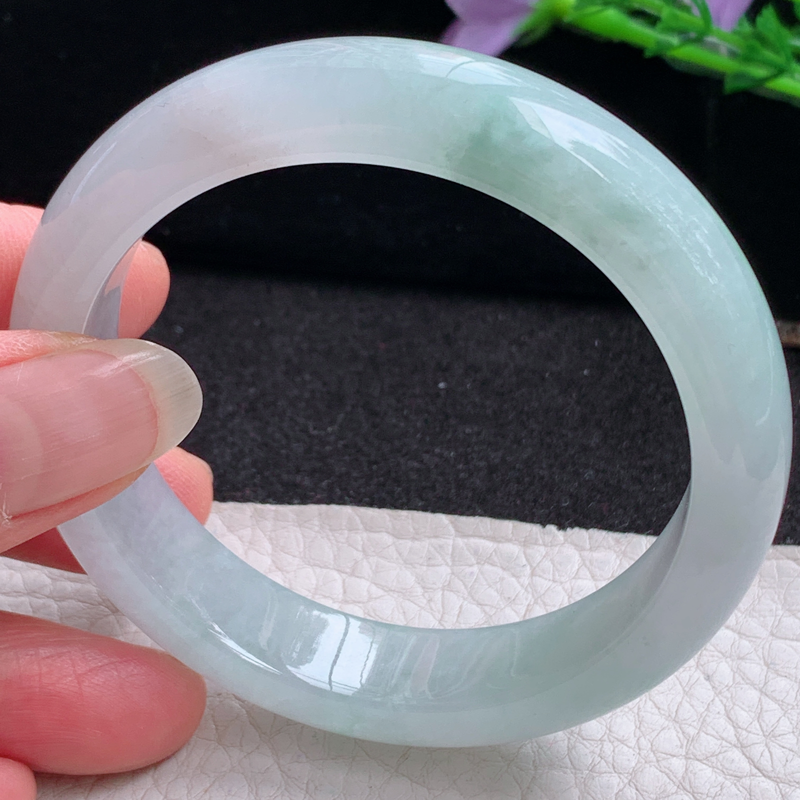 r实拍54.5*12.8*8平安镯 天然缅甸翡翠A货玉手镯冰飘花正圈玉手环