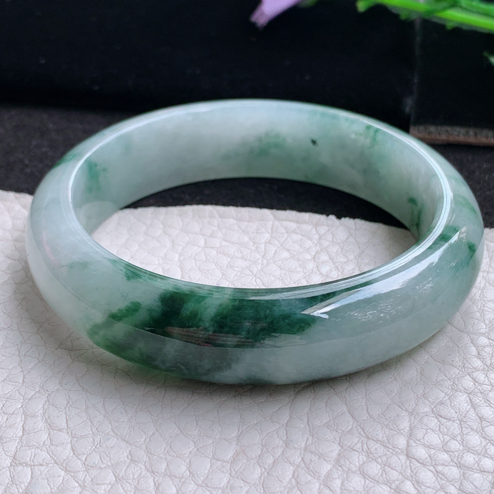 ss实拍58.5*15*8.2轮胎镯 天然缅甸翡翠A货玉手镯冰飘花大气正圈玉手环