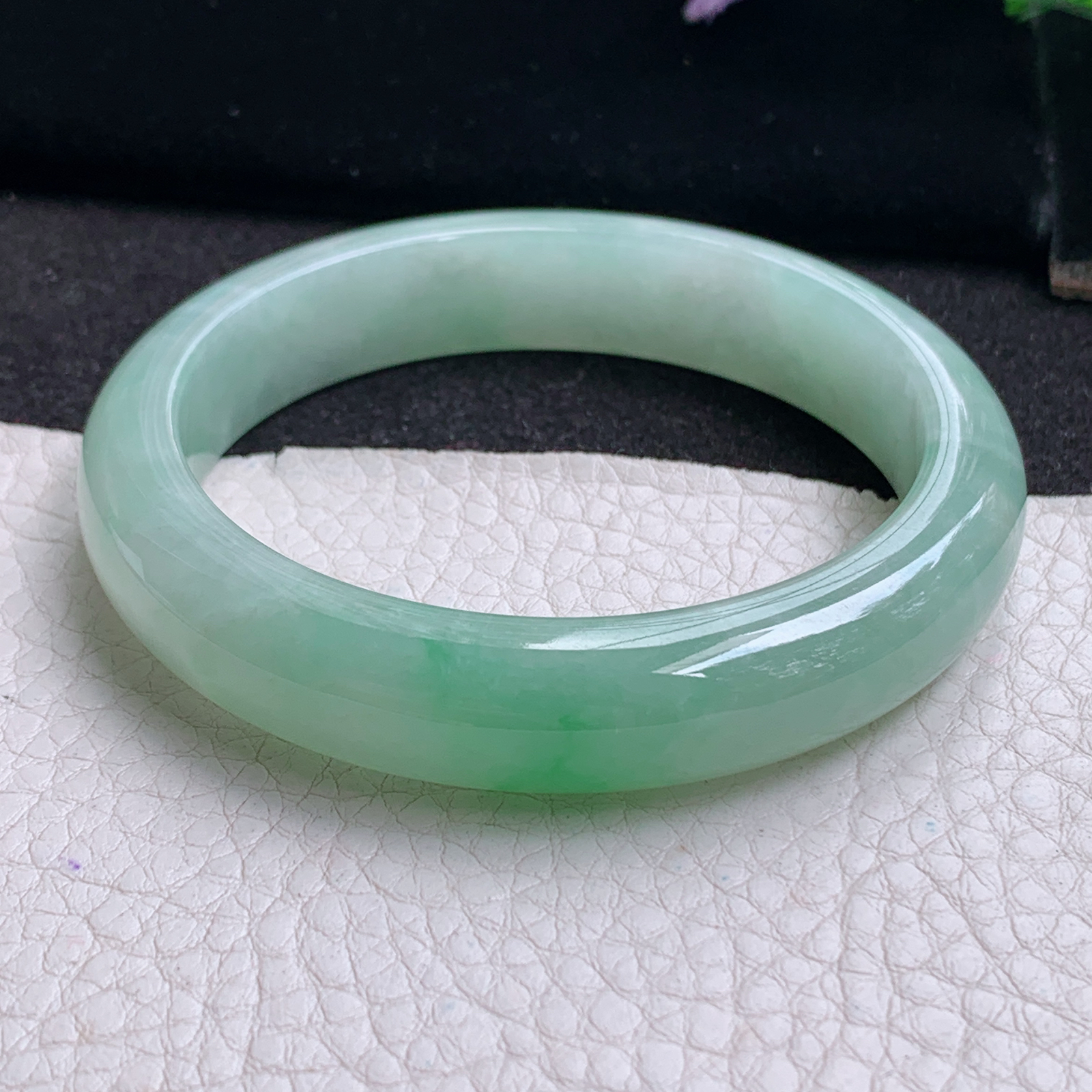 z清新款57*12.3*8平安镯 天然缅甸翡翠A货玉手镯冰绿正圈玉手环