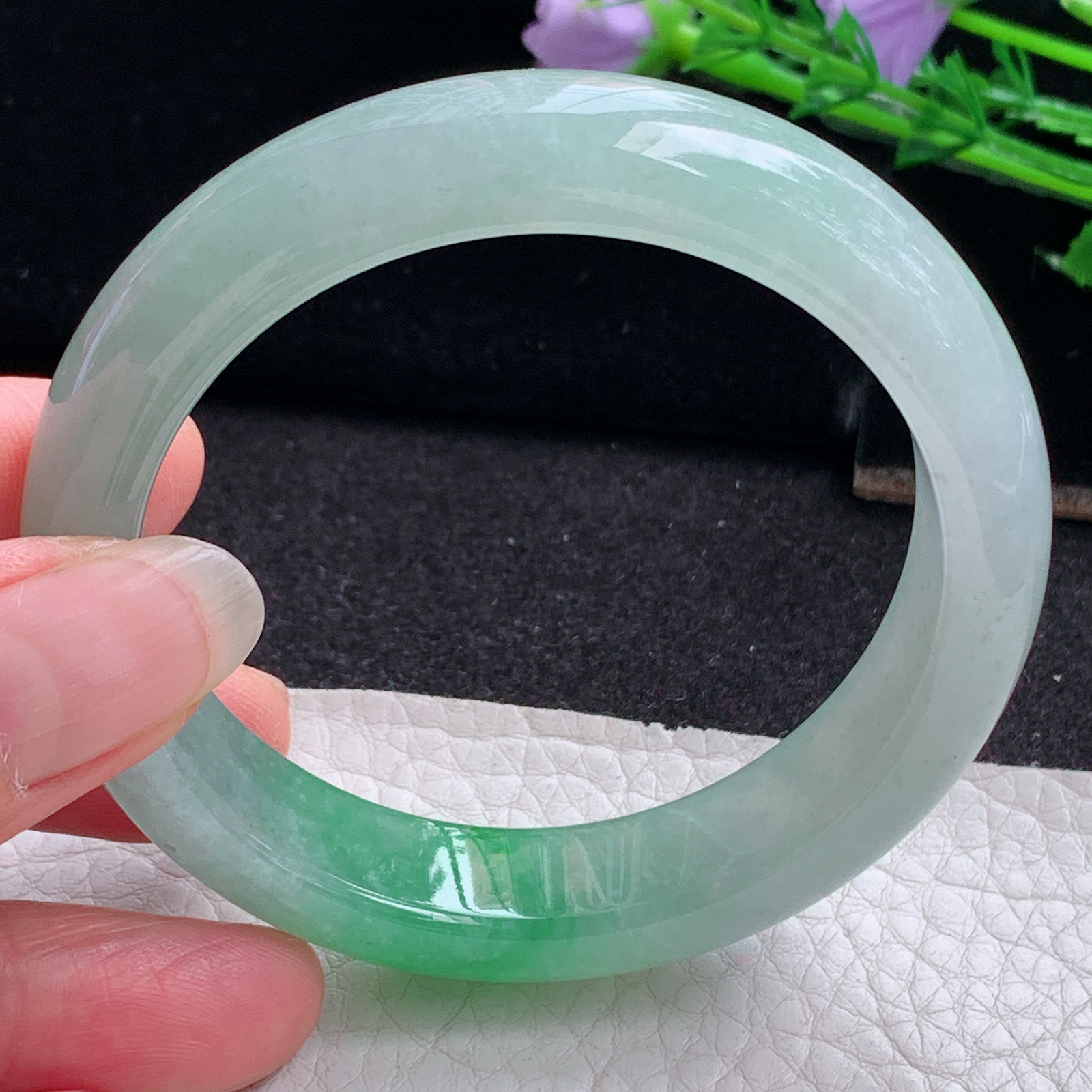 r实拍54.5*13*8.2平安镯 天然缅甸翡翠A货玉手镯冰阳绿正圈玉手环