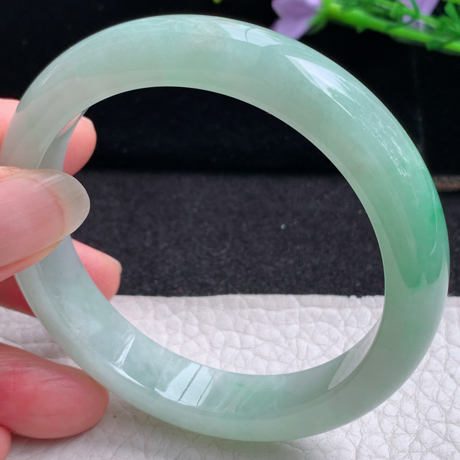 z清新款57*12.3*8平安镯 天然缅甸翡翠A货玉手镯冰绿正圈玉手环