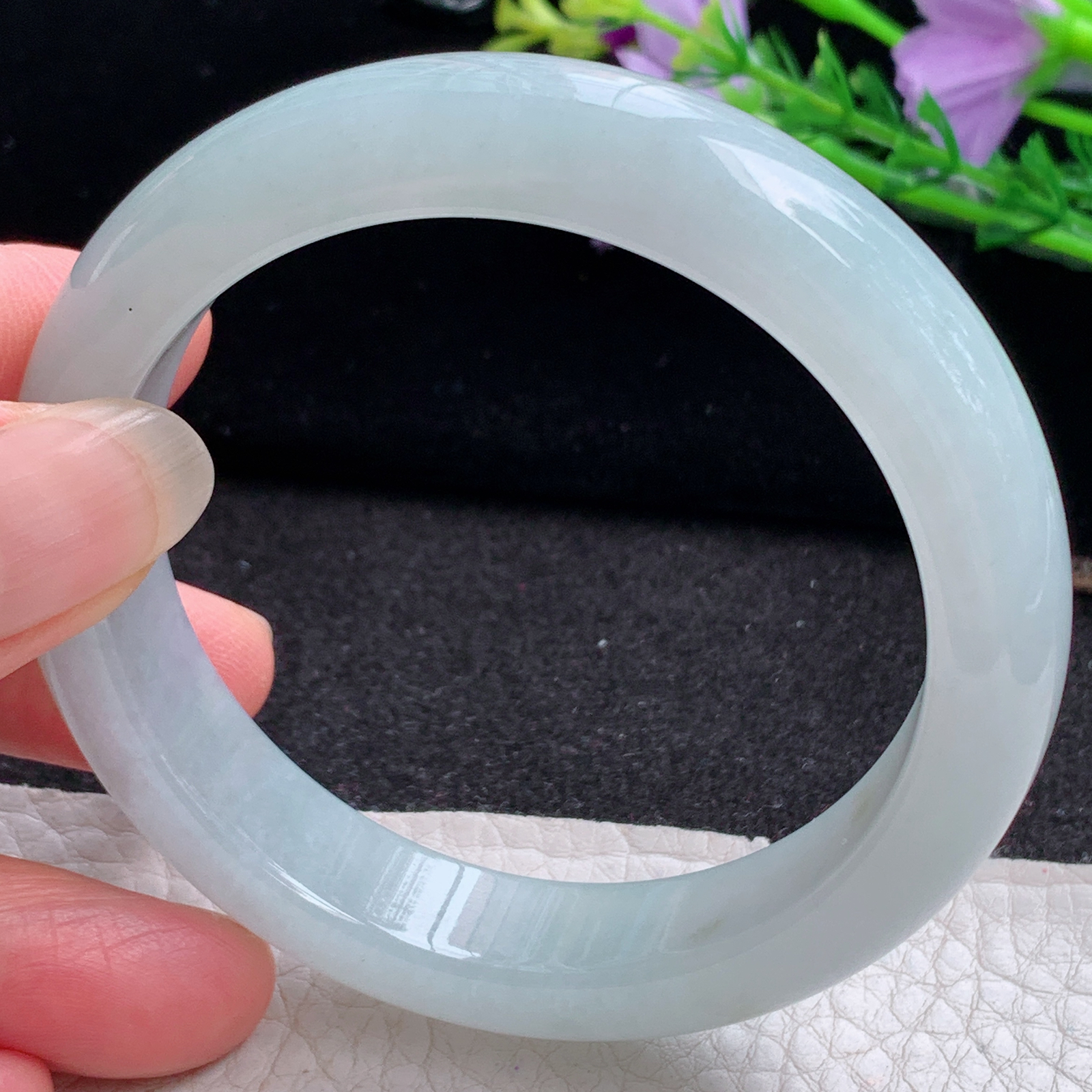 r实拍55*12.8*8.3平安镯 天然缅甸翡翠A货玉手镯冰润纯美正圈玉手环