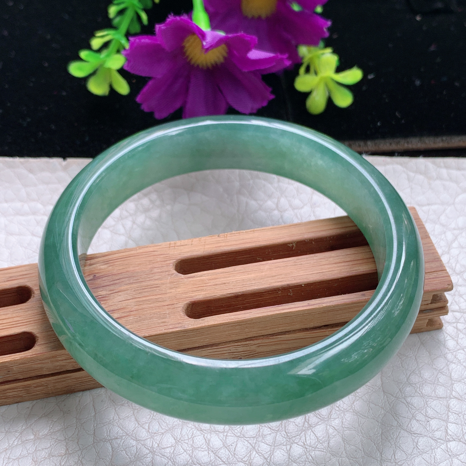 n实拍54*12.5*7.5平安镯 天然缅甸翡翠A货手镯冰透蓝绿正圈玉镯