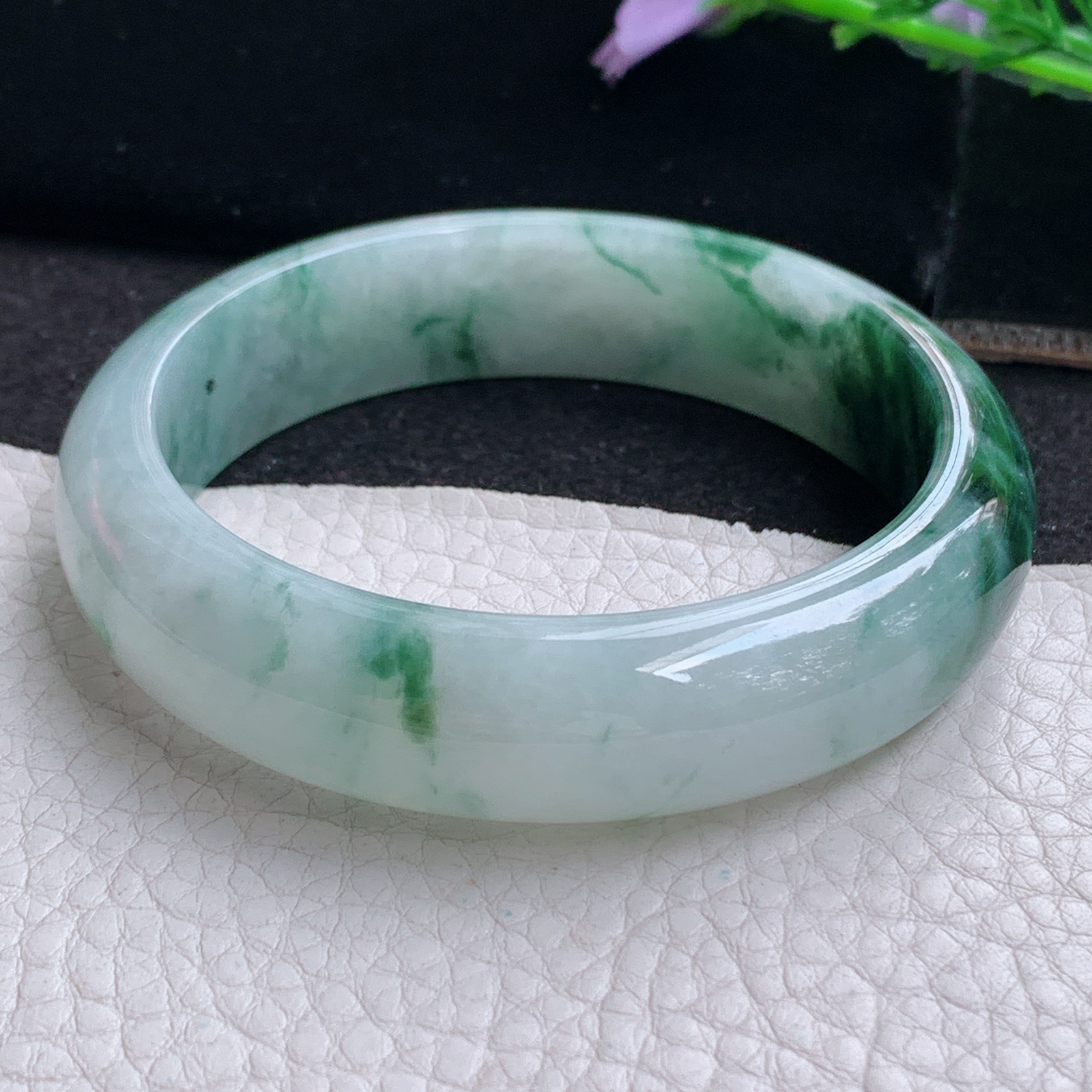 ss实拍58.5*15*8.2轮胎镯 天然缅甸翡翠A货玉手镯冰飘花大气正圈玉手环