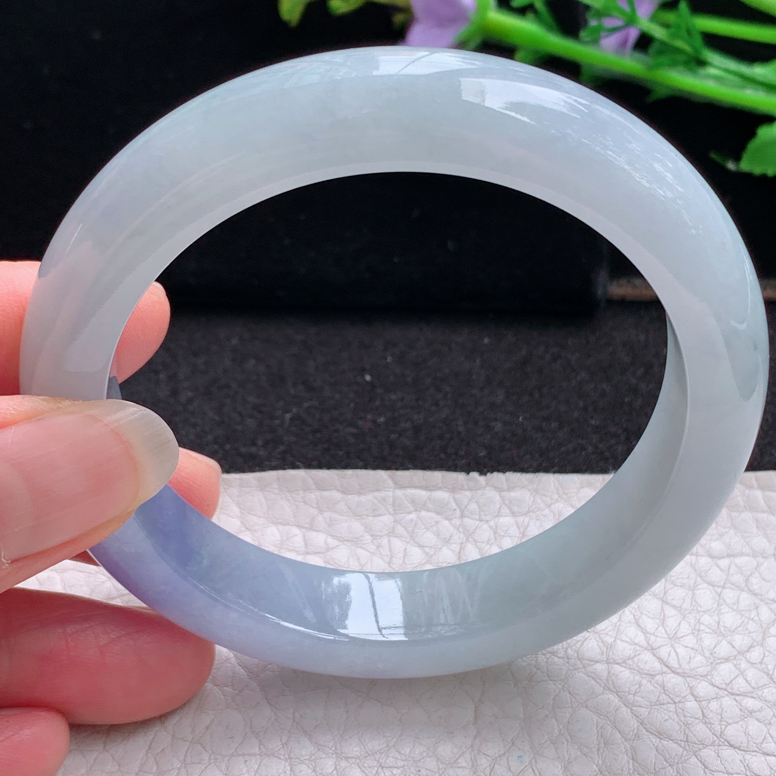 z实拍57.5*12.6*9平安镯 天然缅甸翡翠A货玉手镯冰紫正圈玉手环