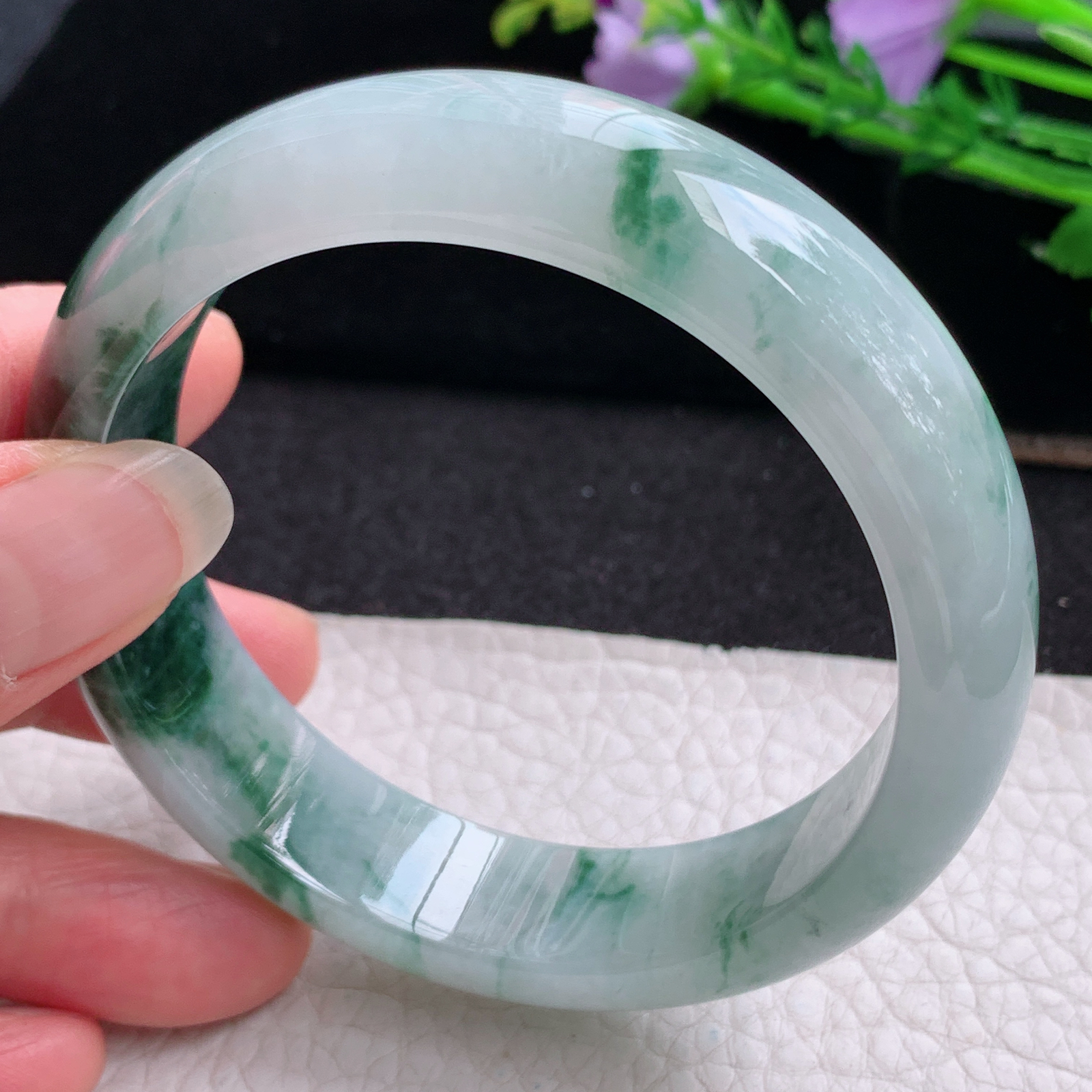 ss实拍58.5*15*8.2轮胎镯 天然缅甸翡翠A货玉手镯冰飘花大气正圈玉手环