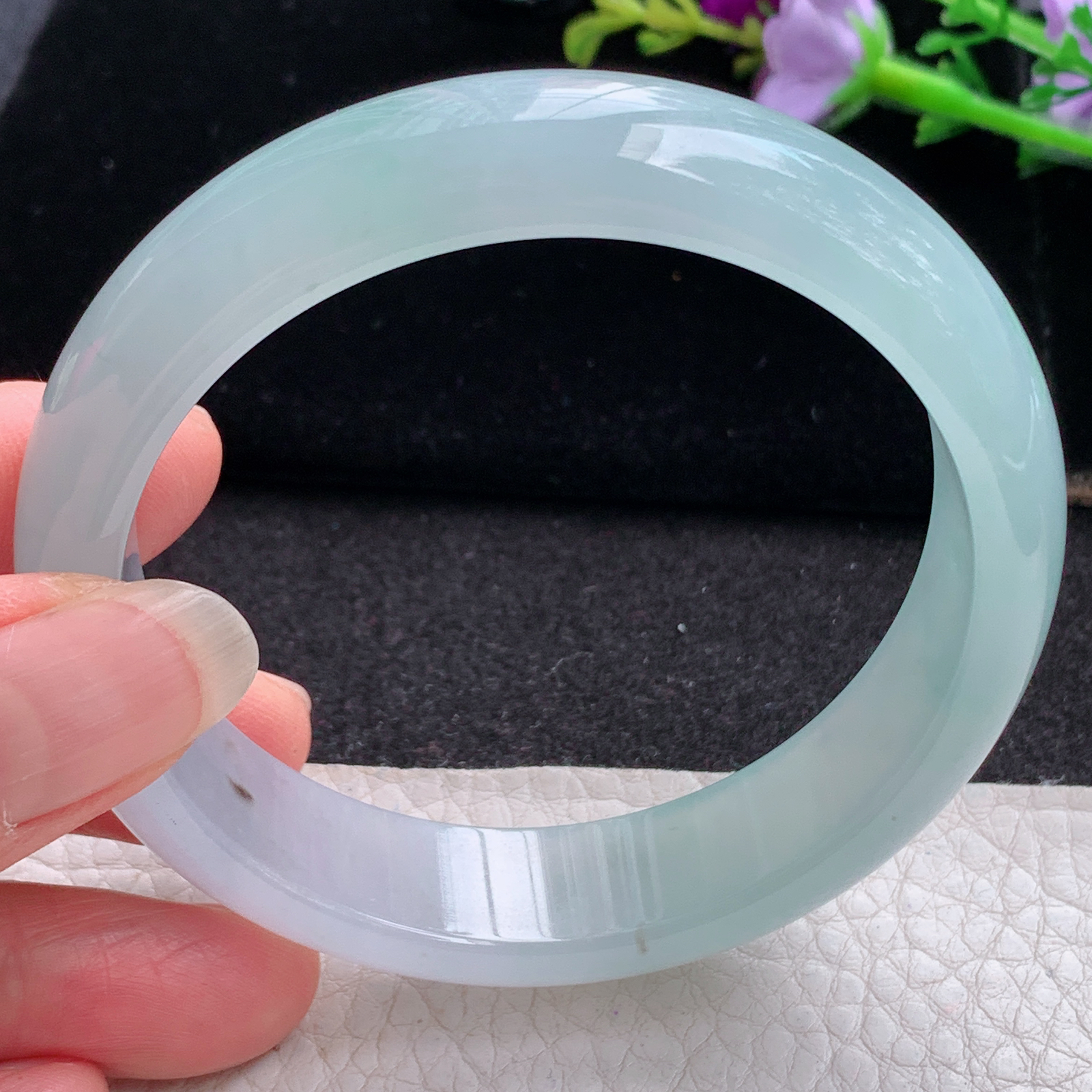 xc实拍58*14.5*7.7平安镯 天然缅甸翡翠A货玉手镯冰透蓝晴玉手环