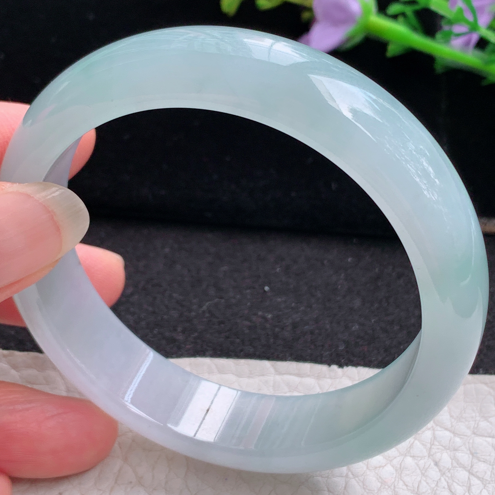 xc实拍58*14.5*7.7平安镯 天然缅甸翡翠A货玉手镯冰透蓝晴玉手环