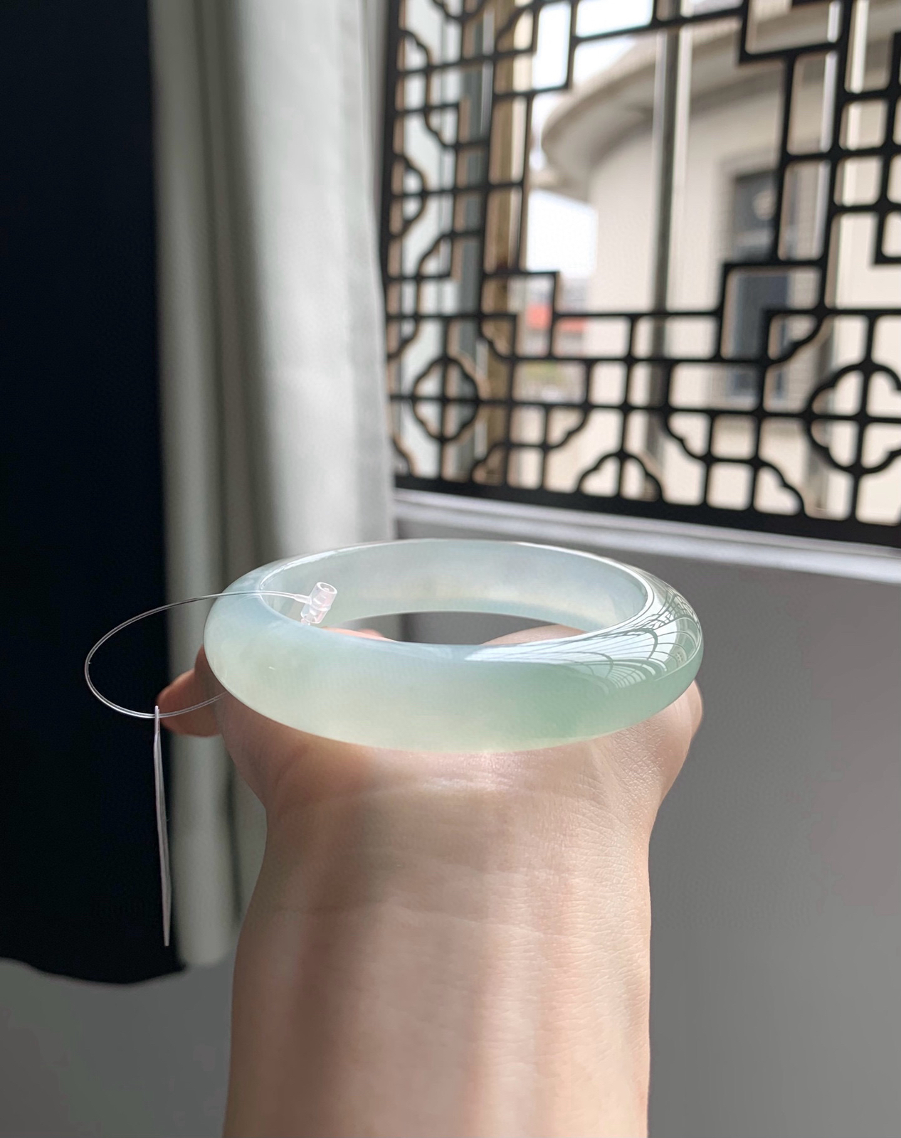 圈口55高冰晴起光淡半山水成品手镯