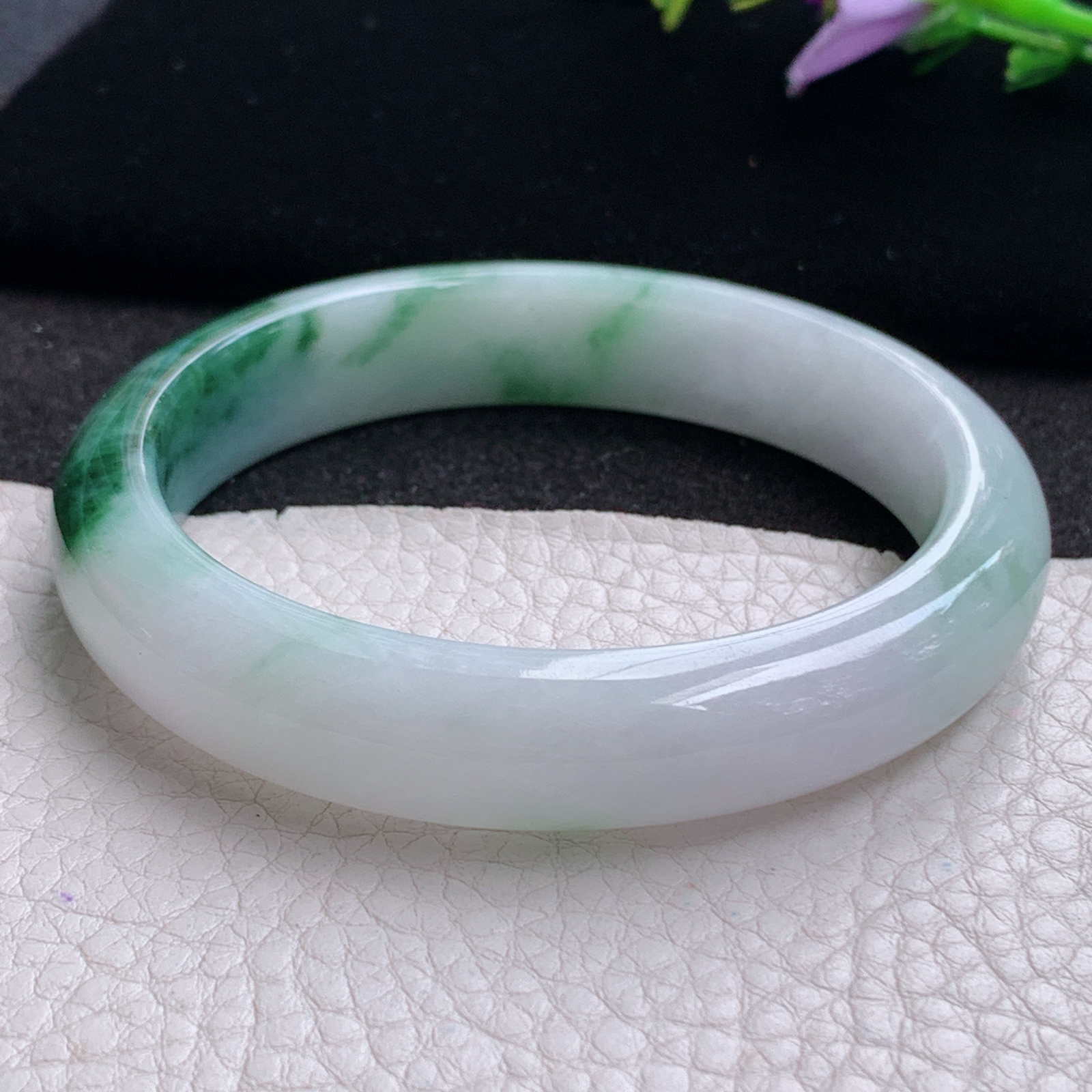 xc实拍58.5*12.8*8.2平安镯 天然缅甸翡翠A货玉手镯飘花招财玉手环