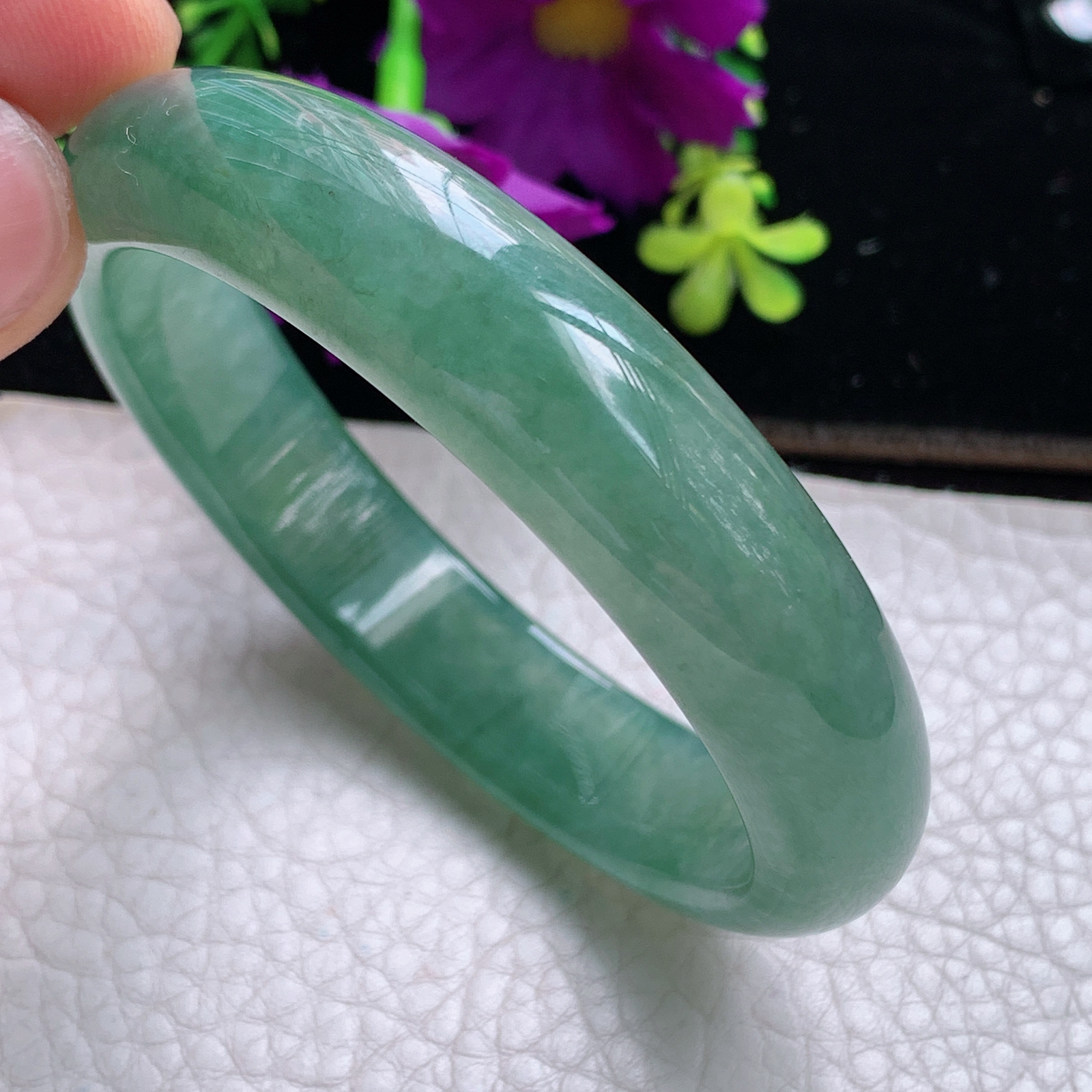 n实拍54*12.5*7.5平安镯 天然缅甸翡翠A货手镯冰透蓝绿正圈玉镯