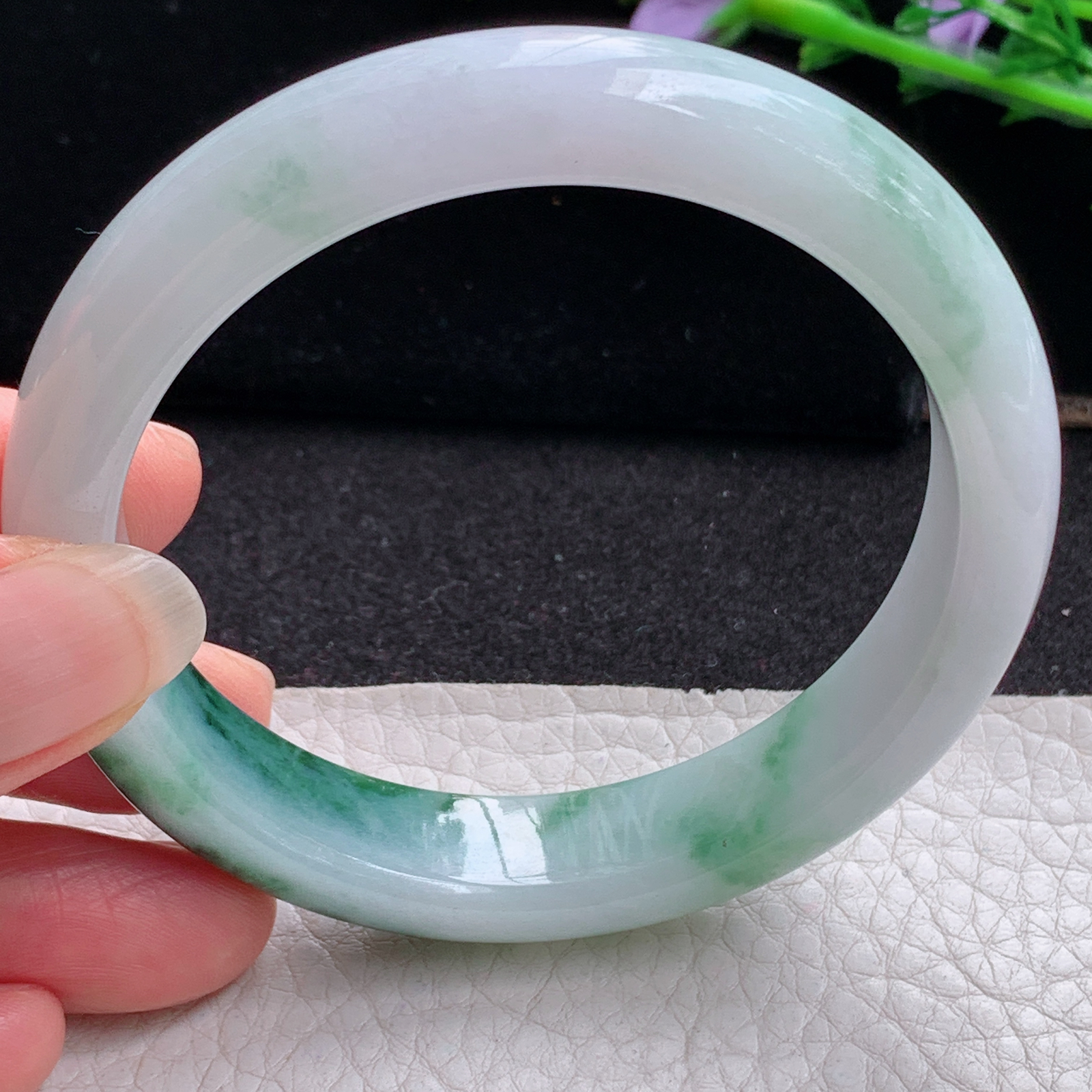 xc实拍58.5*12.8*8.2平安镯 天然缅甸翡翠A货玉手镯飘花招财玉手环