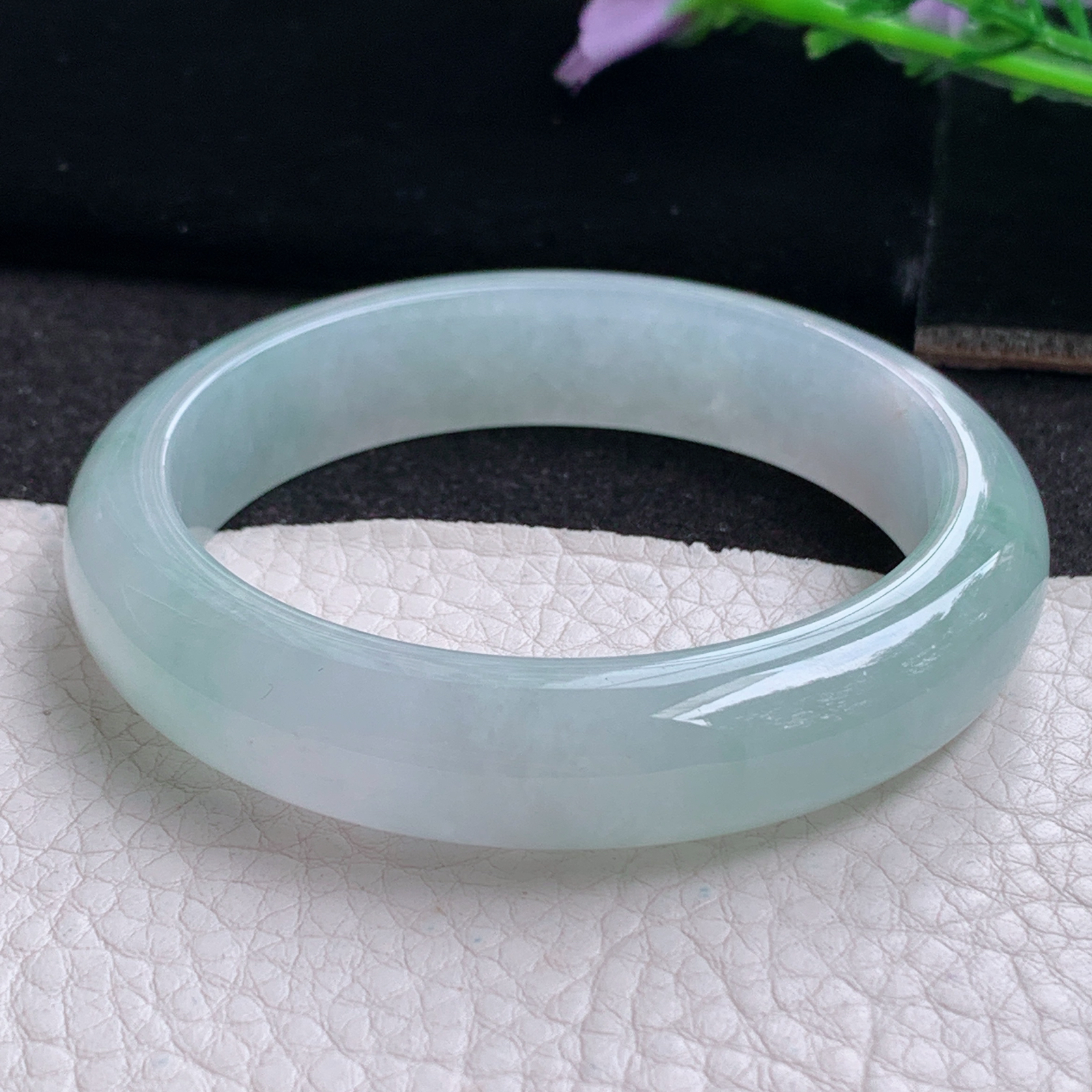 r实拍54.5*12.8*8平安镯 天然缅甸翡翠A货玉手镯冰飘花正圈玉手环