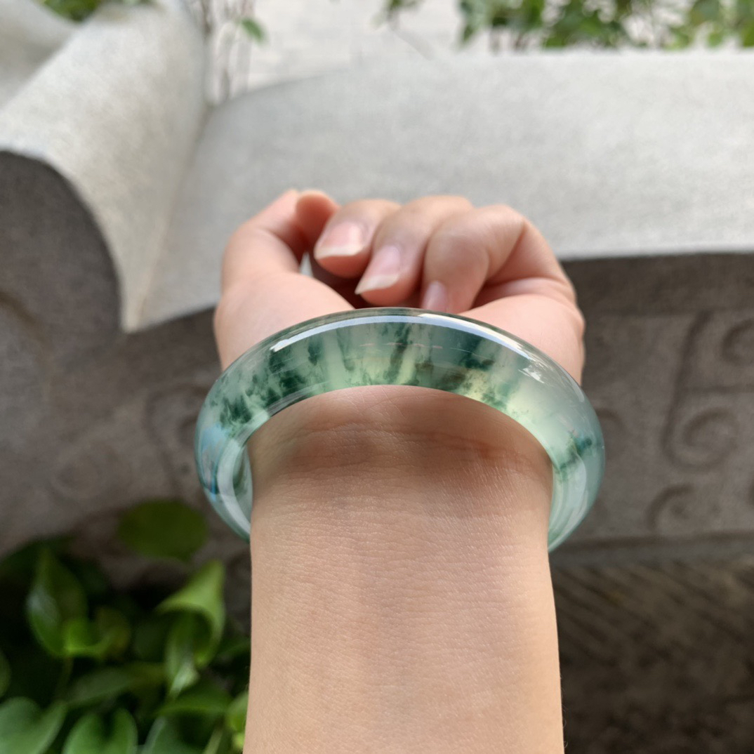 小圈口52.9-12.2-8.3 【玻璃种飘花正圈手镯】正圈52 53可戴