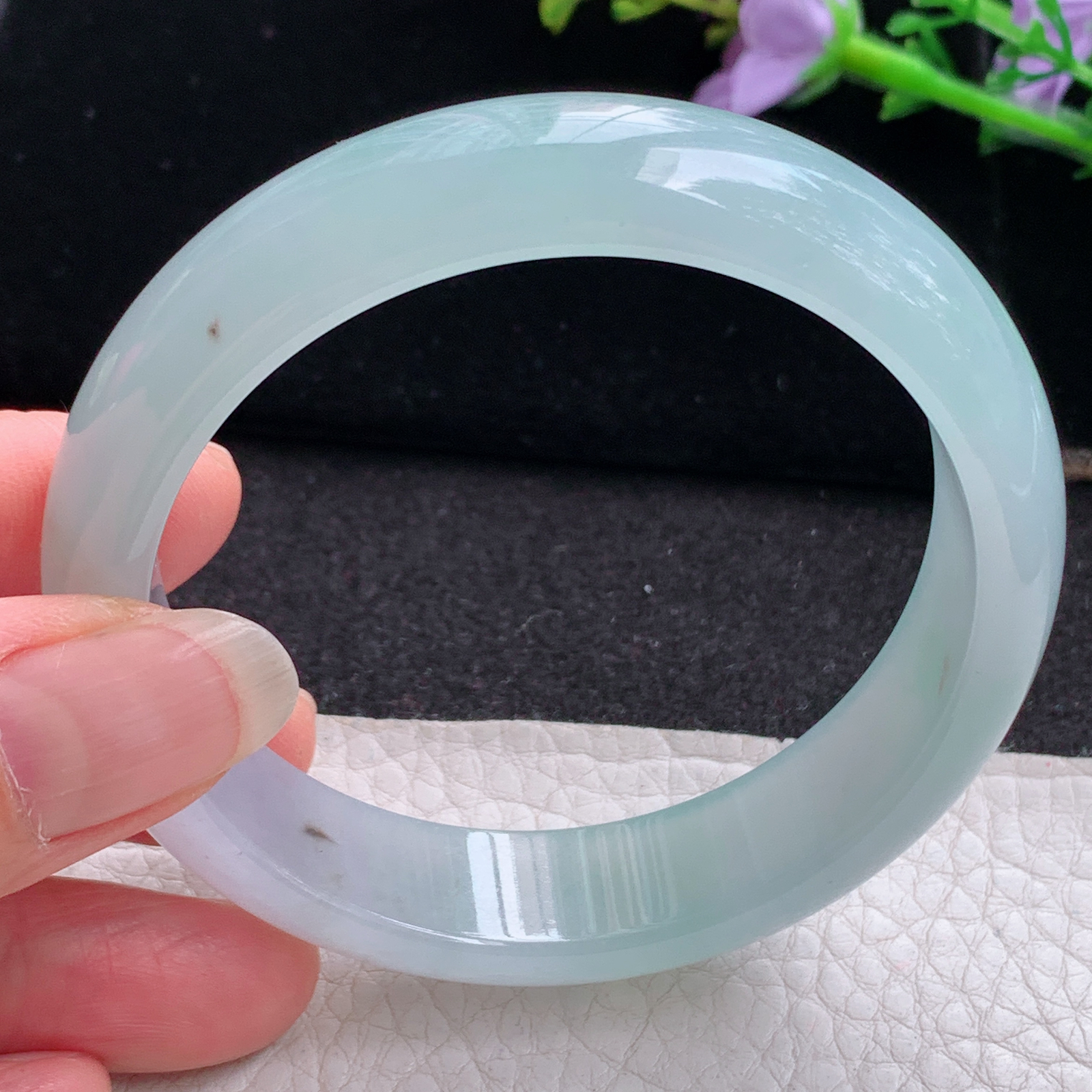 xc实拍58*14.5*7.7平安镯 天然缅甸翡翠A货玉手镯冰透蓝晴玉手环