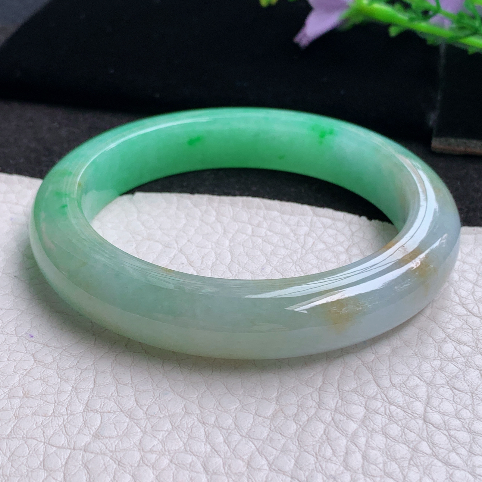 ss大圈口62*12.6*10平安镯 天然缅甸翡翠A货玉手镯三彩大气正圈玉手环