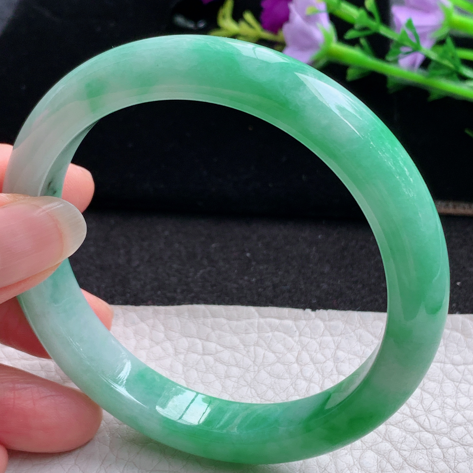 xc大圈口61*11.6*8.8平安镯 天然缅甸翡翠A货玉手镯阳绿大气正圈玉手环