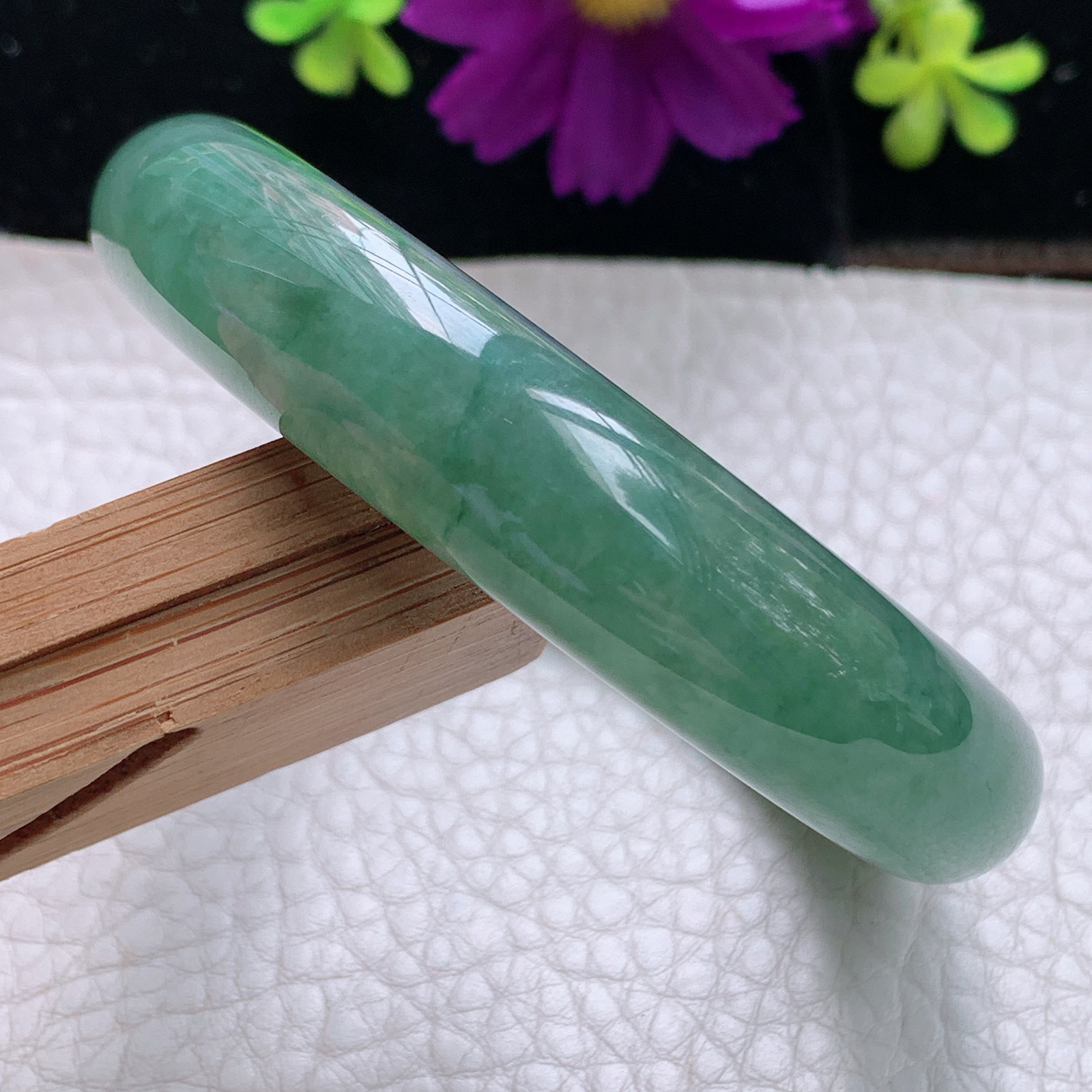 n实拍54*12.5*7.5平安镯 天然缅甸翡翠A货手镯冰透蓝绿正圈玉镯