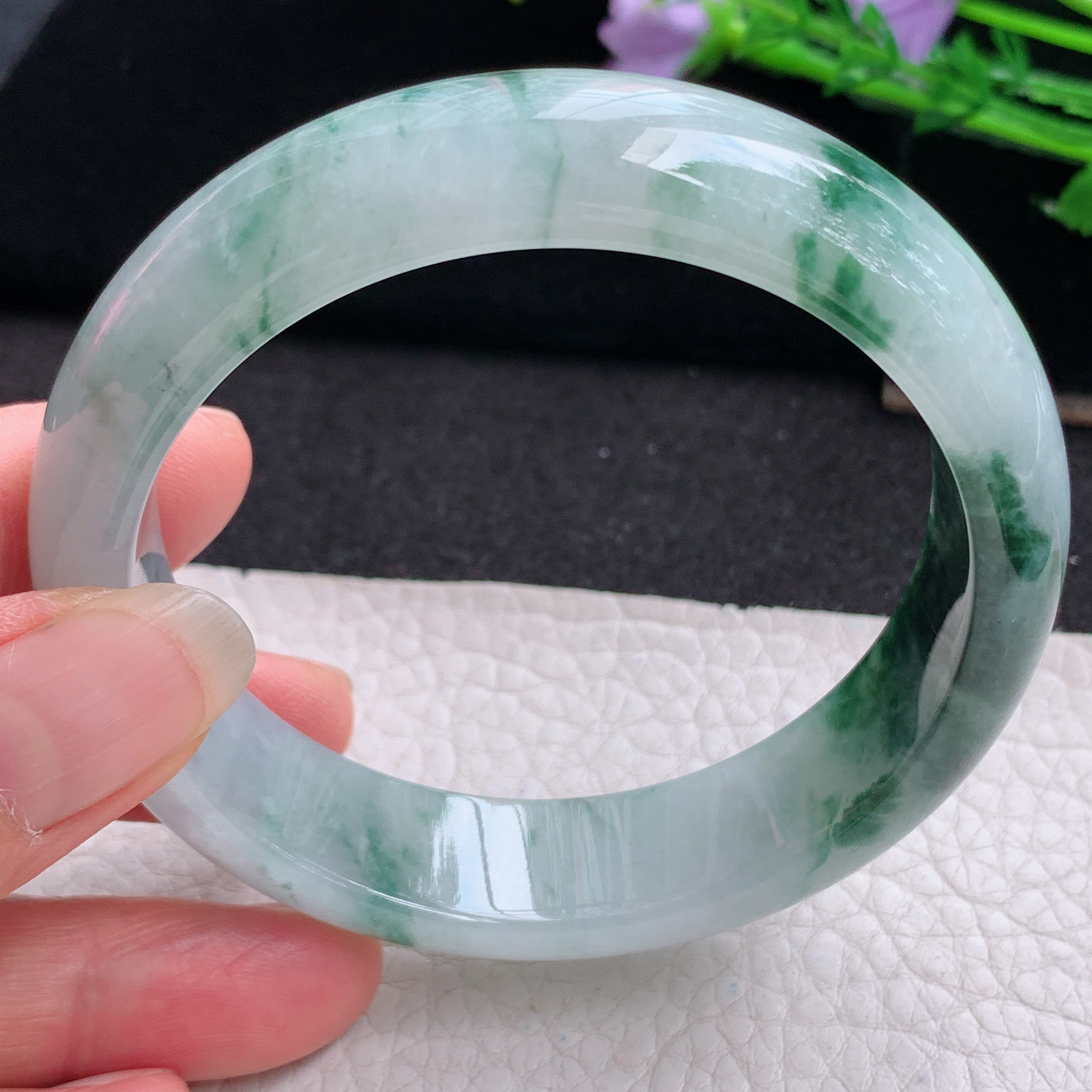 ss实拍58.5*15*8.2轮胎镯 天然缅甸翡翠A货玉手镯冰飘花大气正圈玉手环