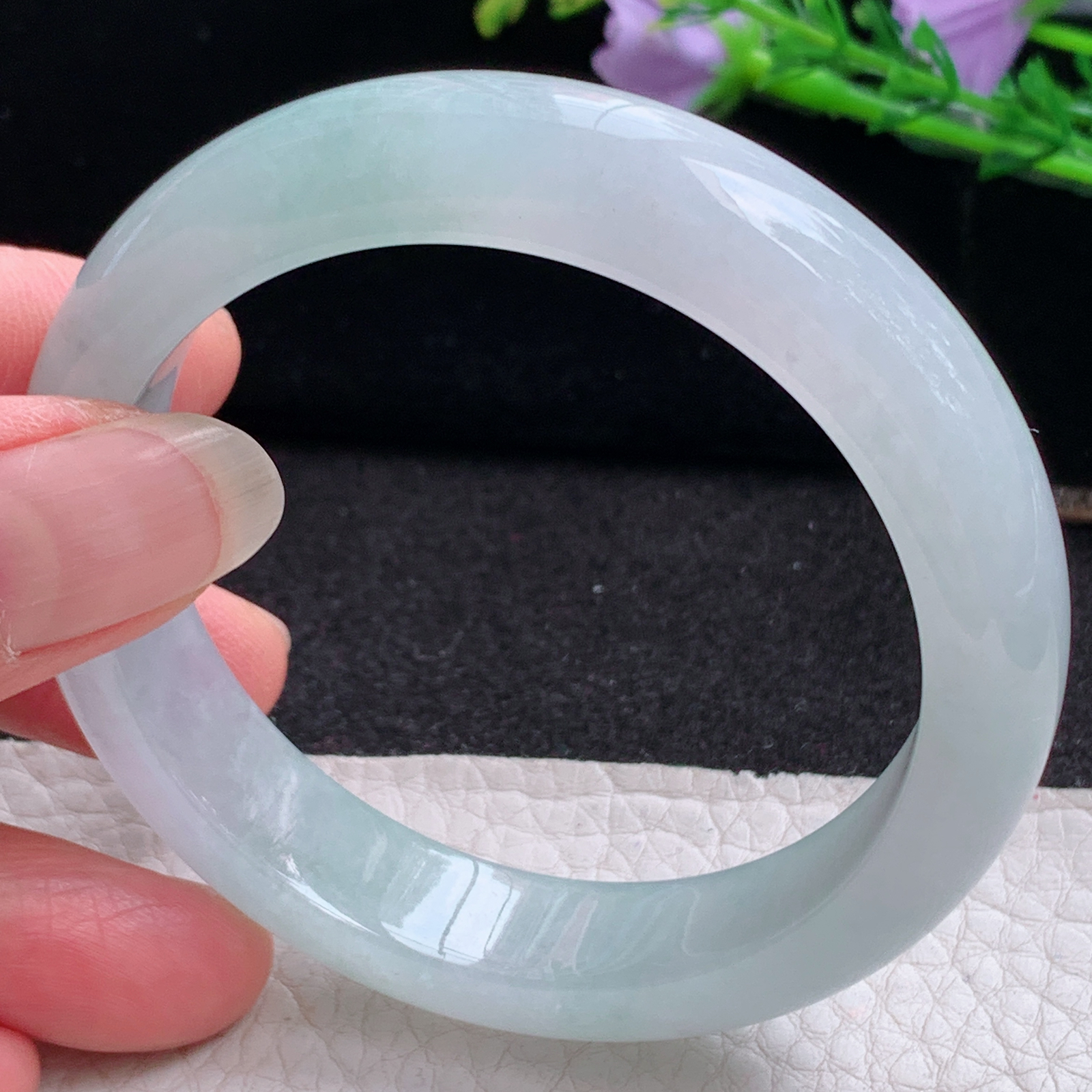 r实拍54.5*12.8*8平安镯 天然缅甸翡翠A货玉手镯冰飘花正圈玉手环