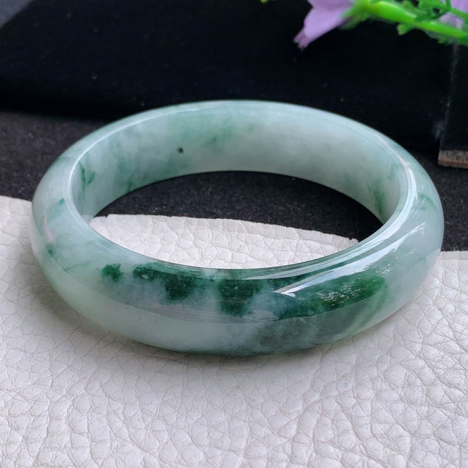 ss实拍58.5*15*8.2轮胎镯 天然缅甸翡翠A货玉手镯冰飘花大气正圈玉手环