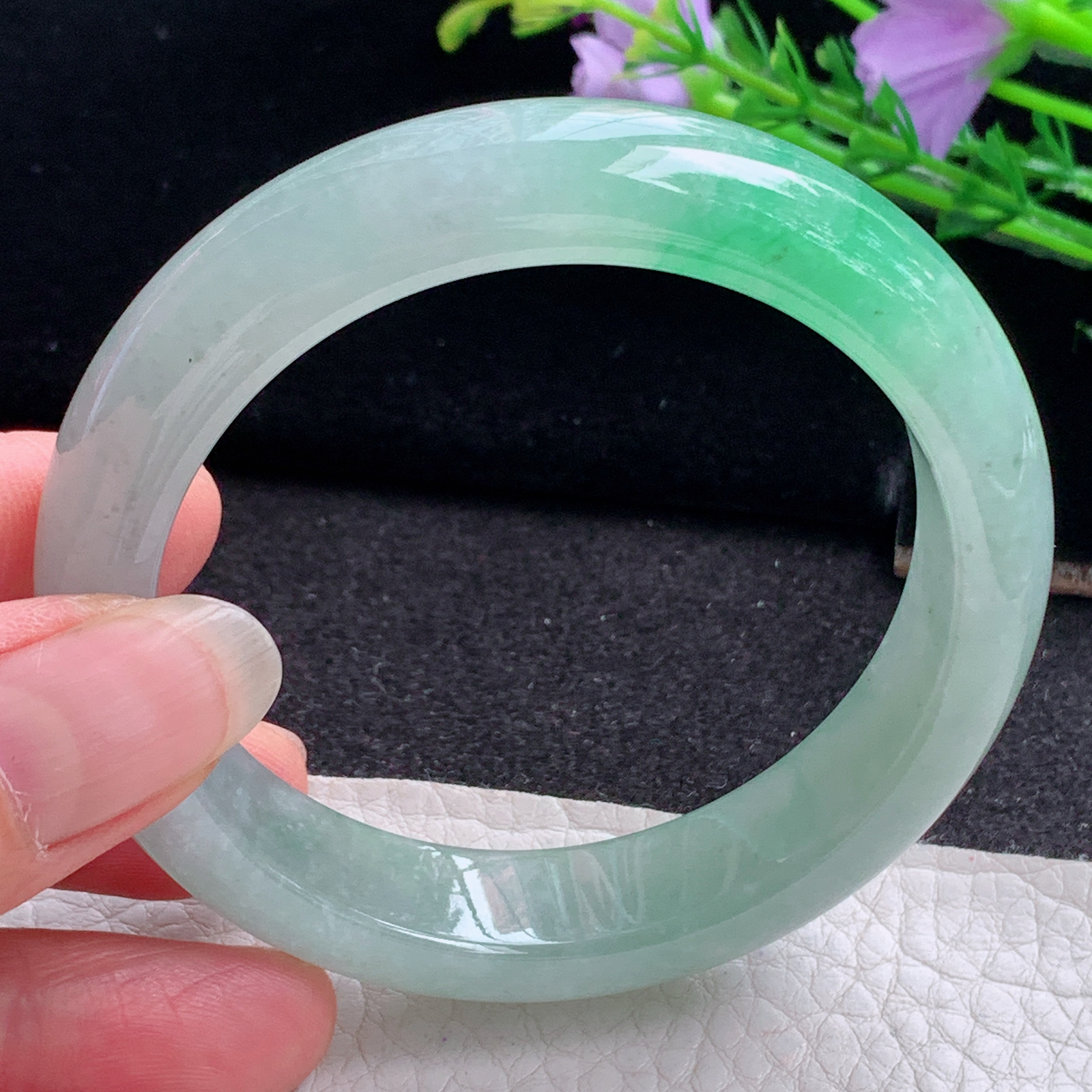 r实拍54.5*13*8.2平安镯 天然缅甸翡翠A货玉手镯冰阳绿正圈玉手环