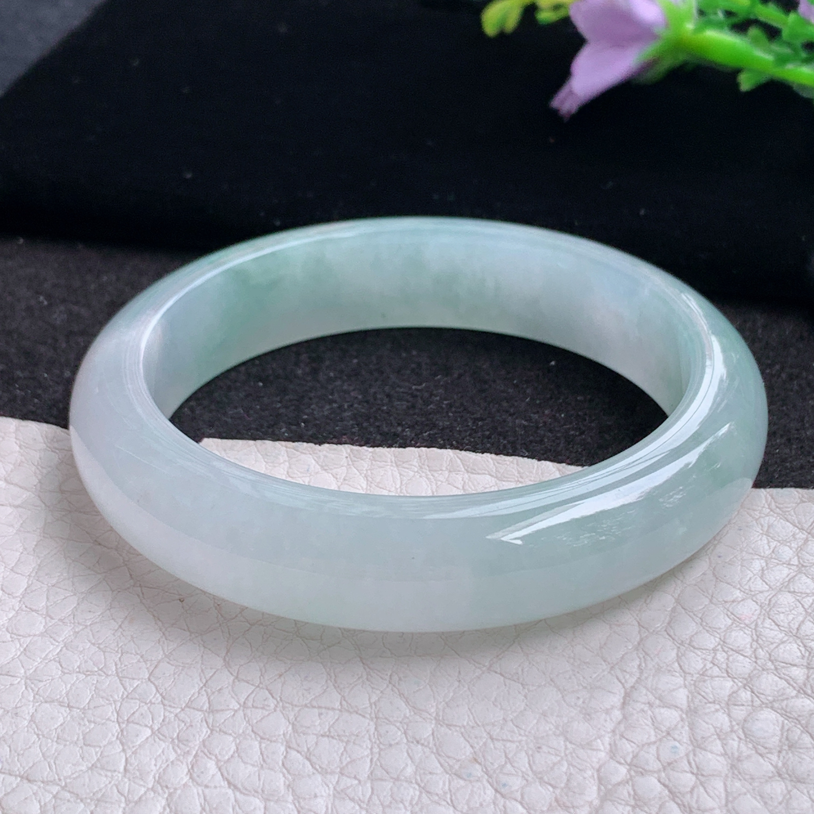 r实拍54.5*12.8*8平安镯 天然缅甸翡翠A货玉手镯冰飘花正圈玉手环